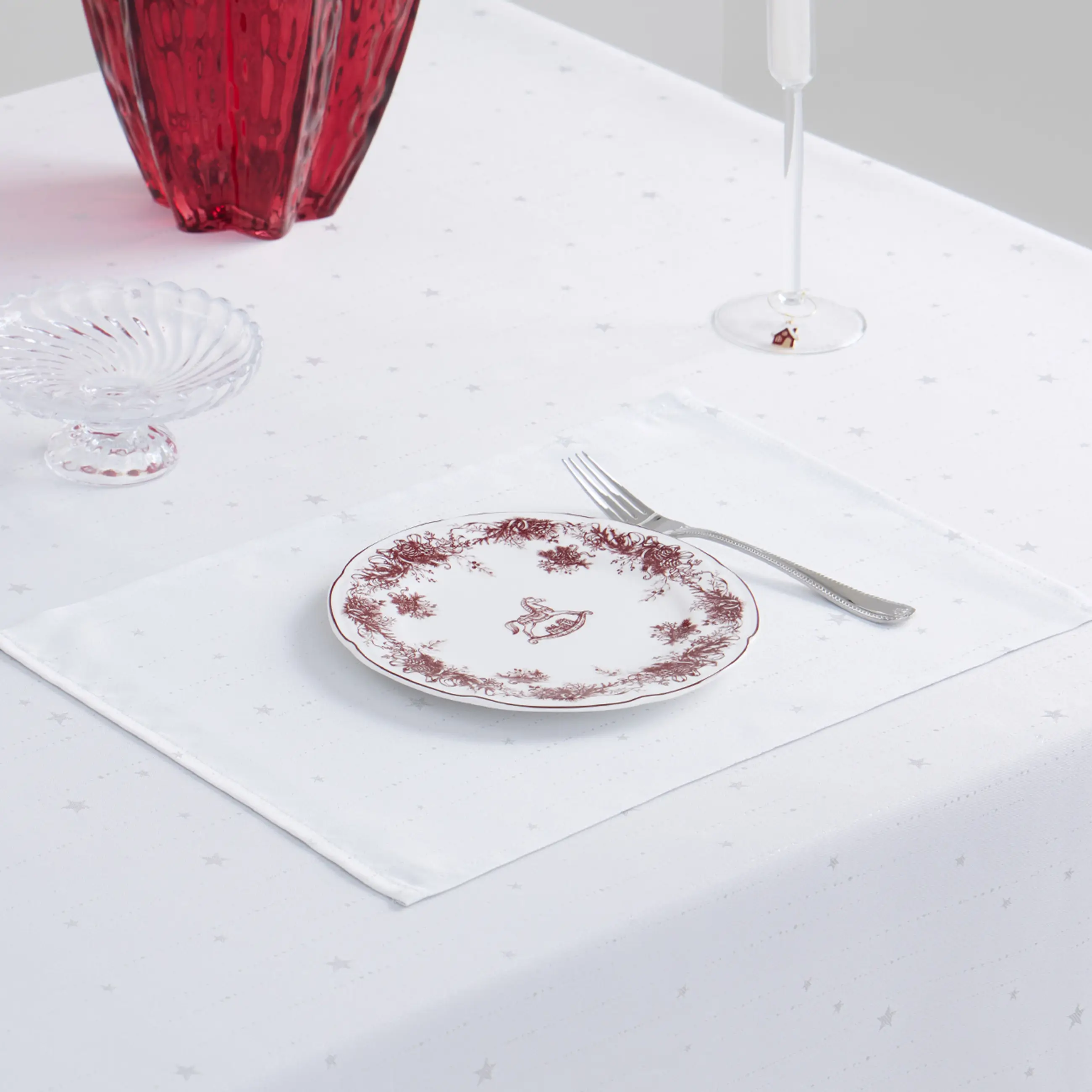 Placemat, 30x45 cm, jacquard, polyester, light grey, Silver stars, Starlight