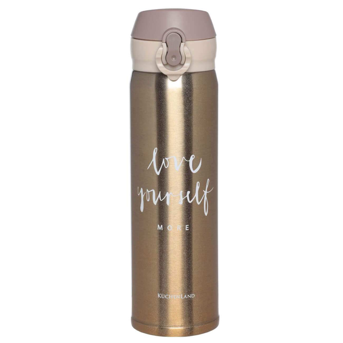 Thermocup, 500 ml, steel / plastic, golden, Love yourself more, Light
