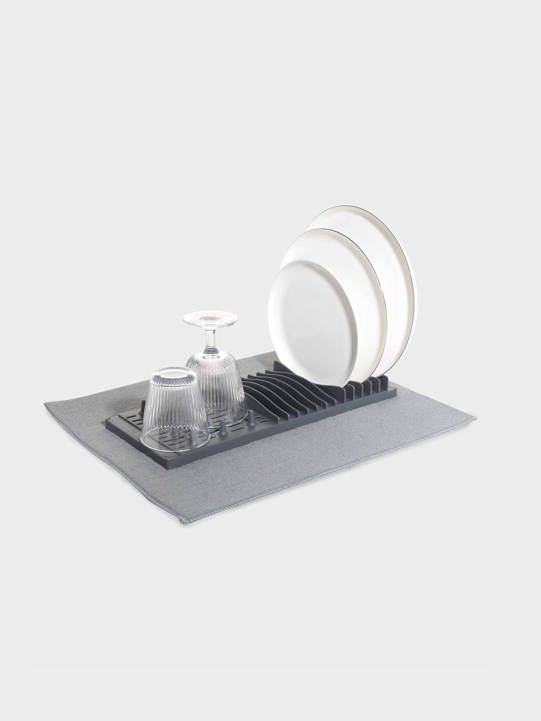 Dish drying mat with stand, 40x50 cm, microfiber / plastic, grey, Keeping, image-3