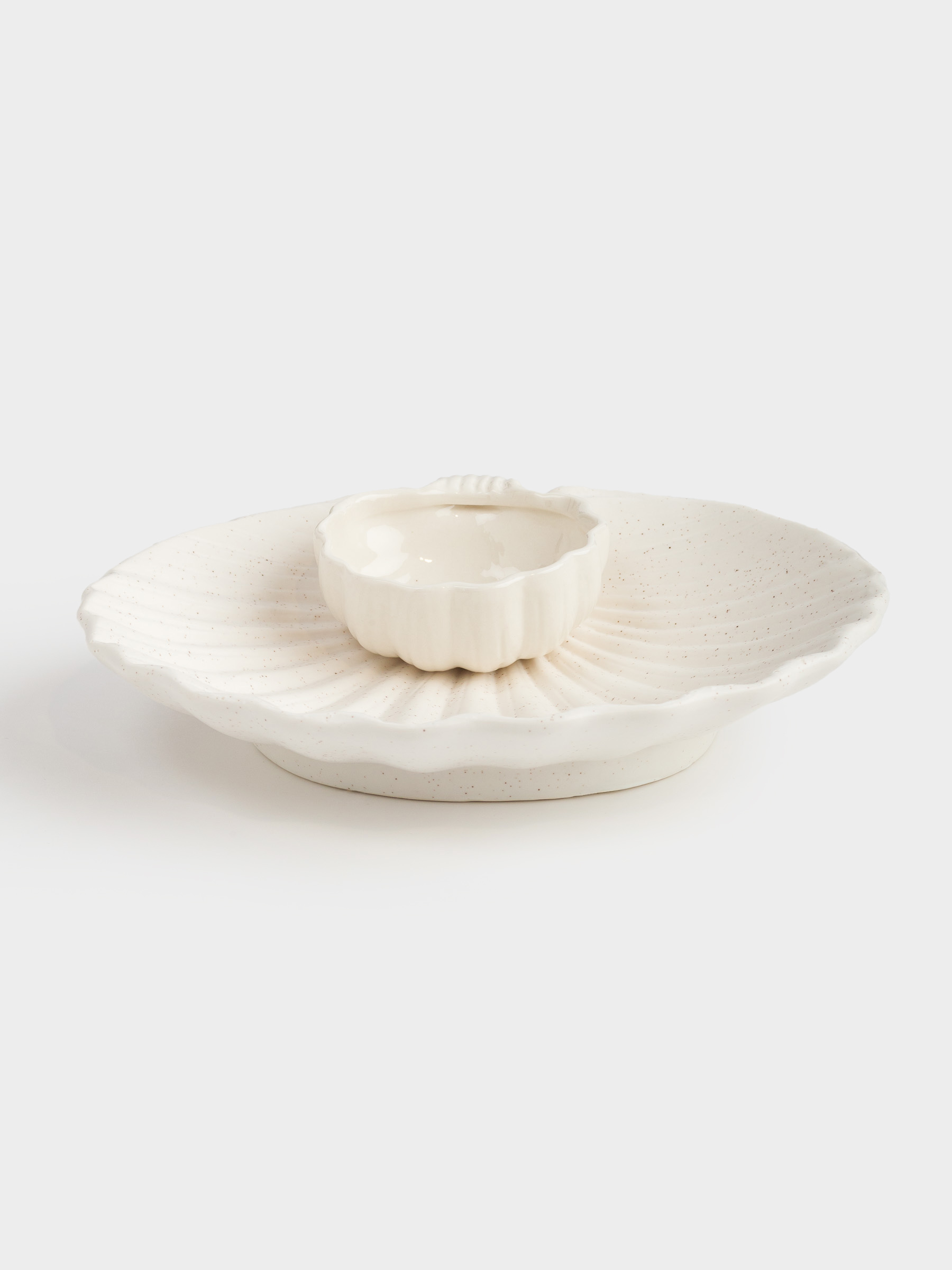 Dish, 20x17 cm, with sauce pan, porcelain P, milky, speckled, Shell, Seaside, image-2