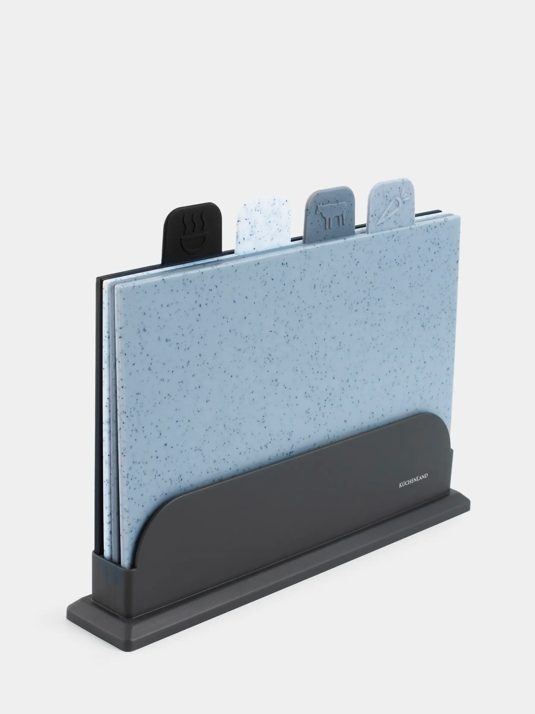 Cutting board, 28x19 cm, 4 pcs, in a stand, plastic, speckled, gray mix, Speck