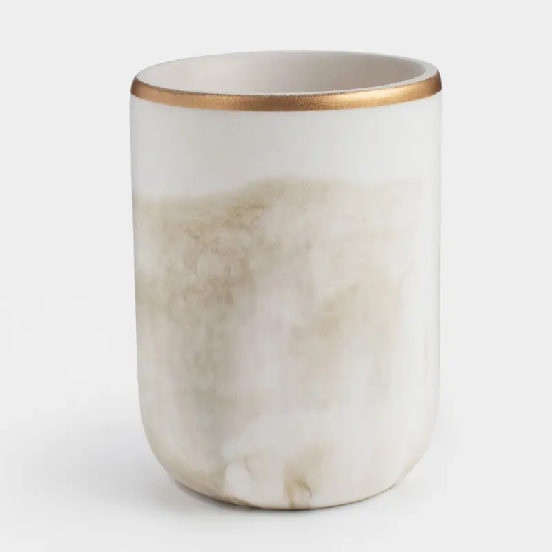 Bathroom glass, 10 cm, polyresin, white-gold, Marble, Dryad ,image-0