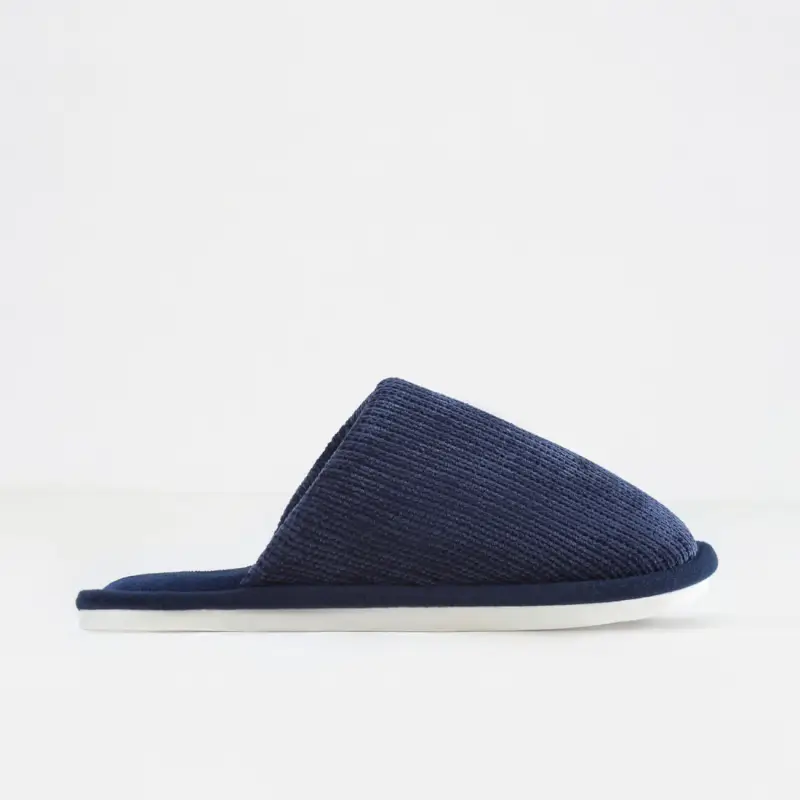 Men's home slippers, p. 42-43, chenille / corduroy, dark blue, Chenille