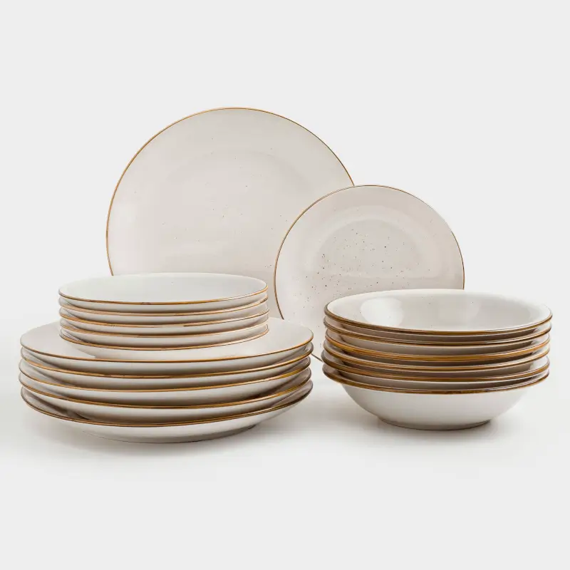 Dining set, 6 persons, 18 items, ceramic, milk, speckled, Roxas ,image-0