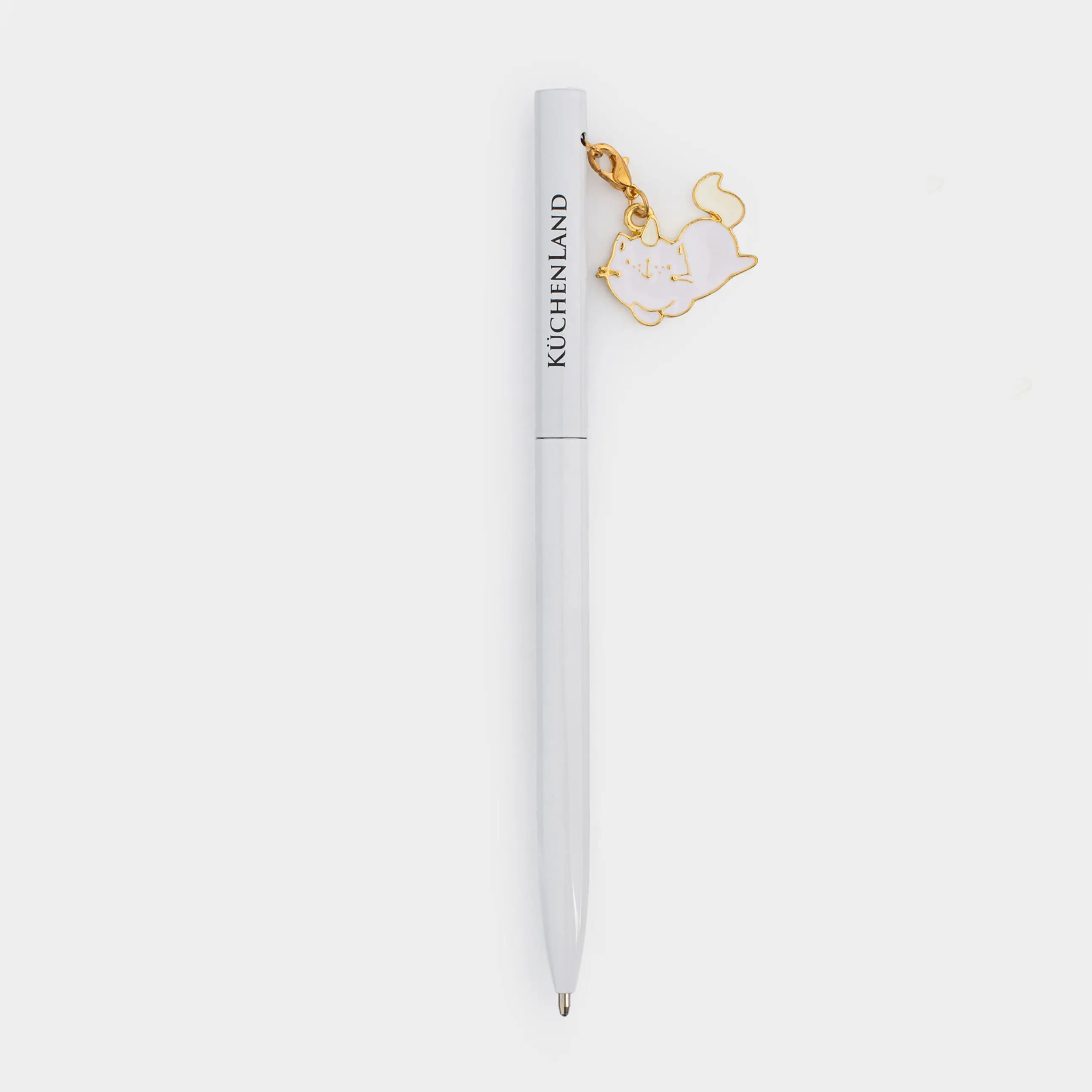 Ballpoint pen, 15 cm, with pendant, steel, beige, Unicorn Cat, Cat-unicorn