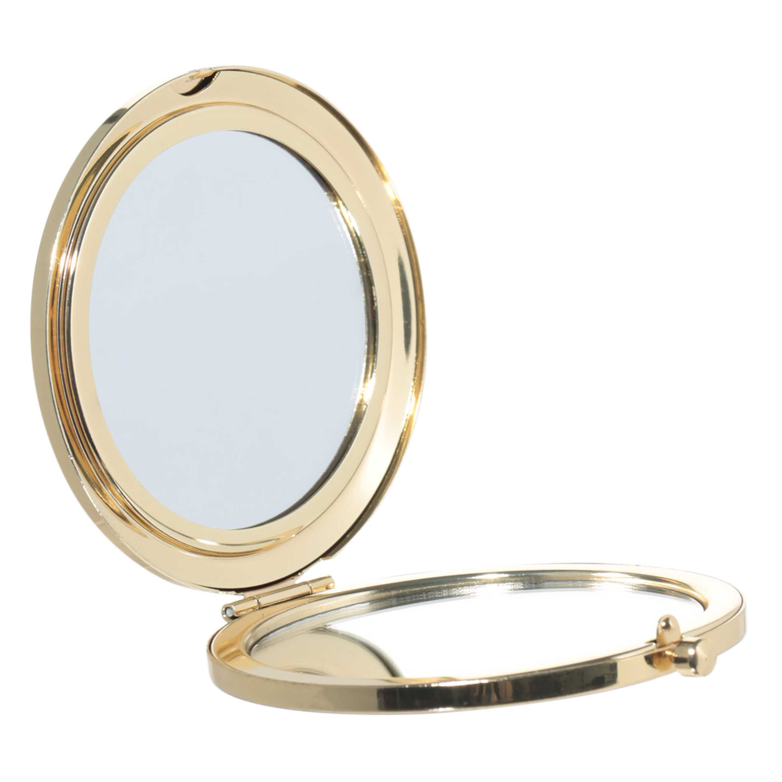 Pocket mirror, 7 cm, double-sided, metal, gold, Freya