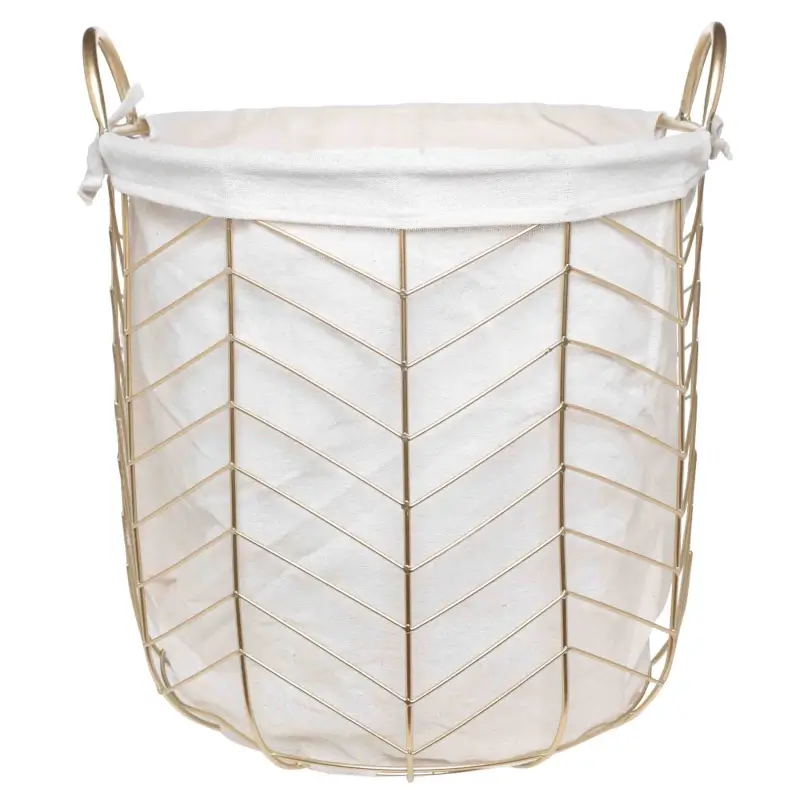 Laundry basket, 33x34 cm, with handles, metal / polyester, round, gold, Teca ,image-0