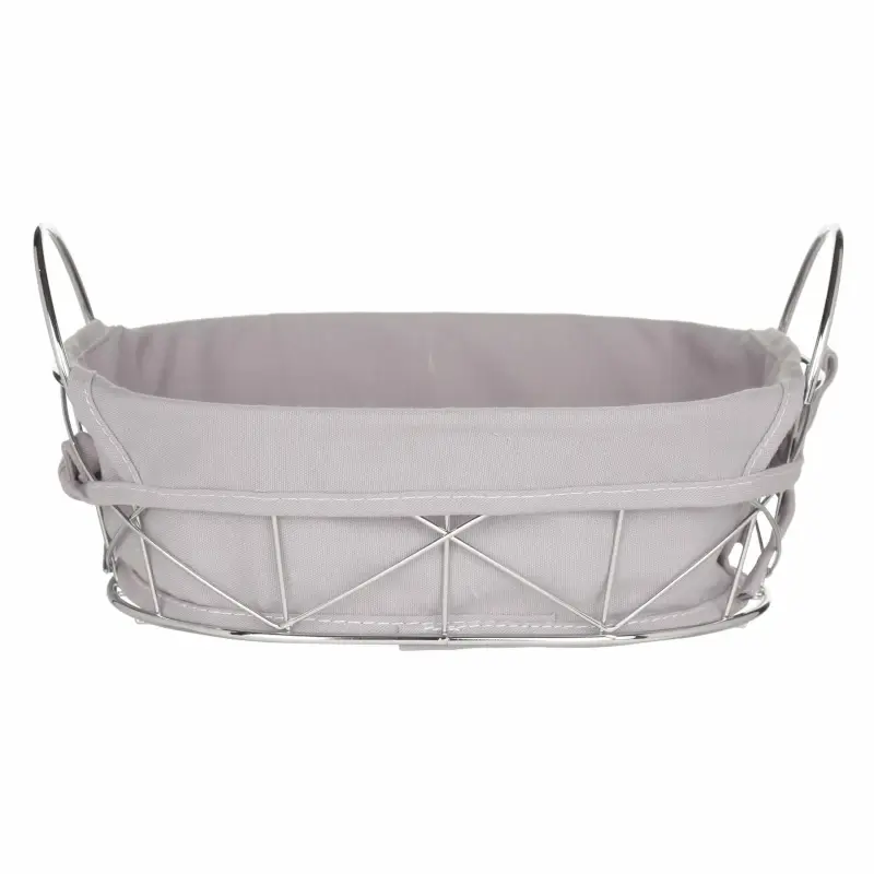 Bread basket, 28x20 cm, cotton/metal, oval, gray/silver, Twist silver ,image-0