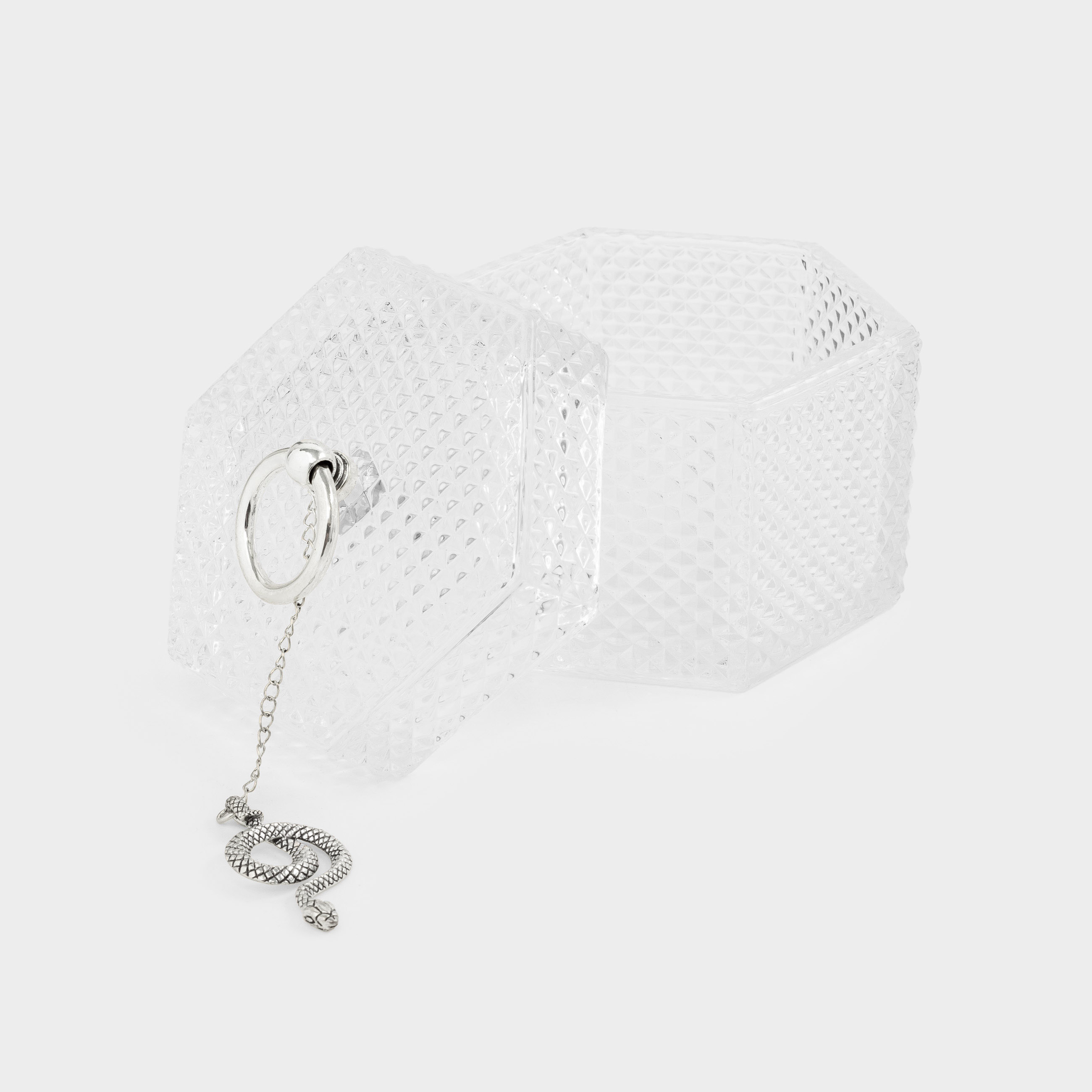 Storage container, 10x11 cm, glass / metal, gray-green, Snake on a chain, Naiad