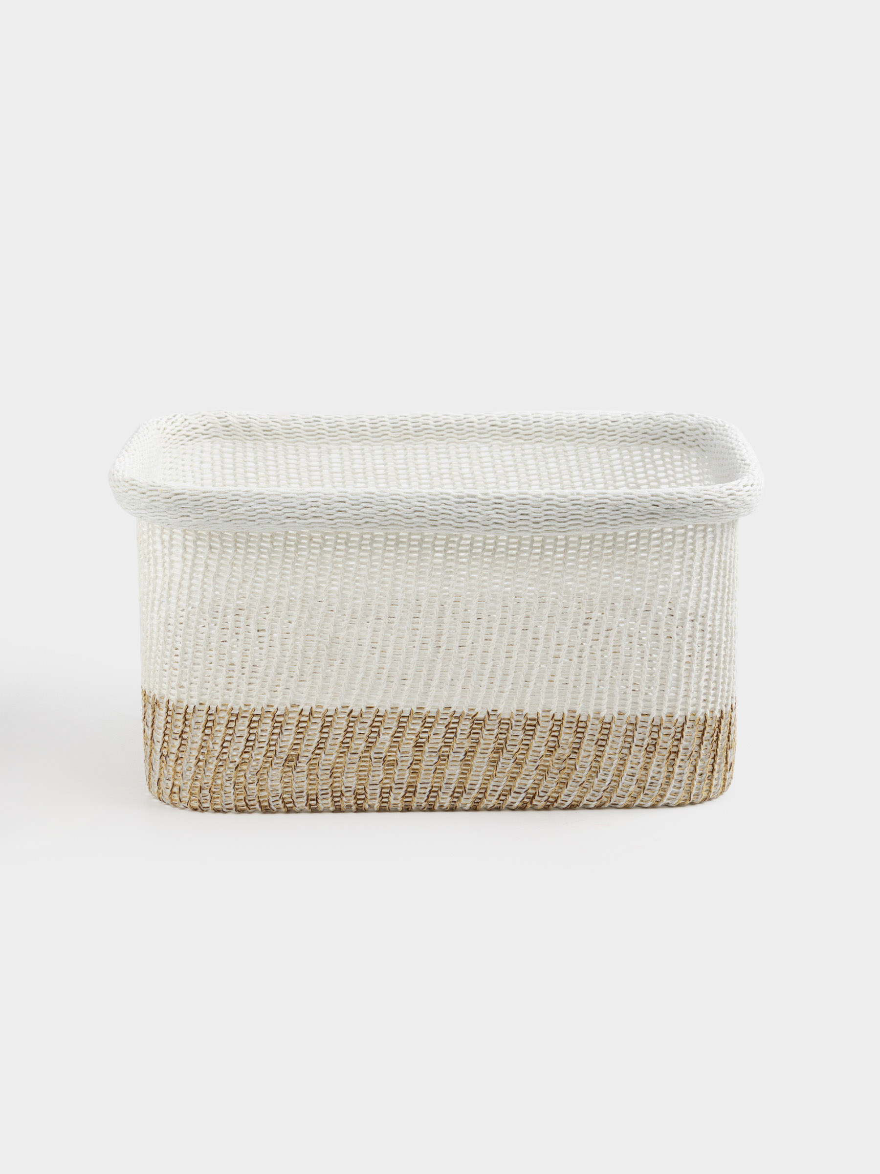 Storage basket, 33x22x17 cm, polyester, rectangular, milky beige, Crochet, image-0