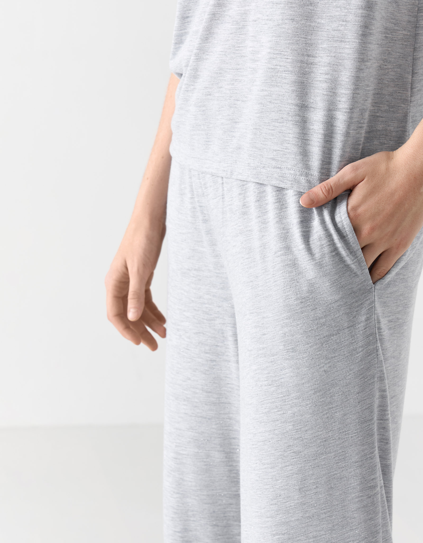 Women's trousers, homewear, size L, polyester / viscose / lurex, light gray, Awereona, image-6