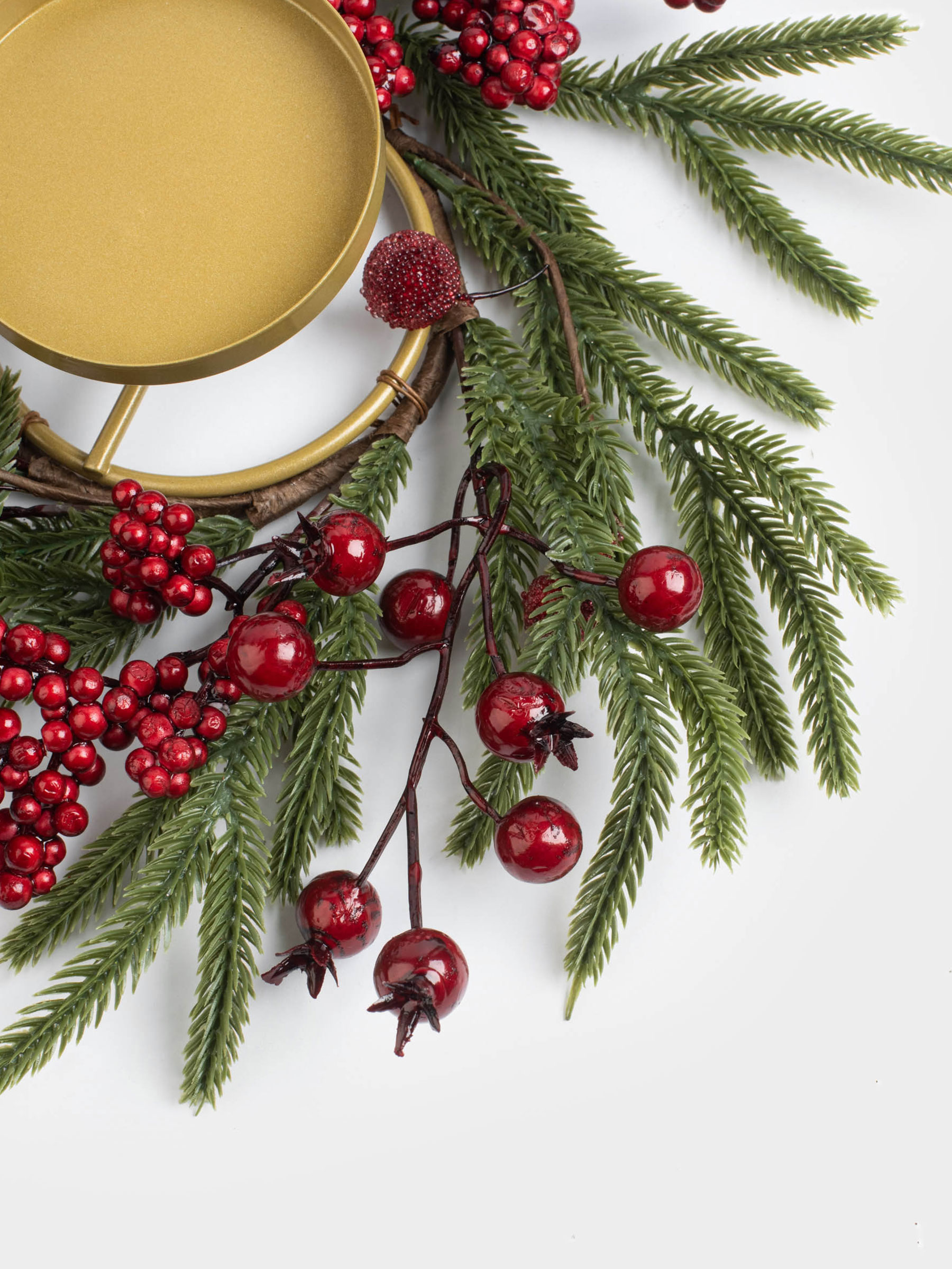 Candle wreath, 10/30 cm, foam/plastic, Red berries, image-1