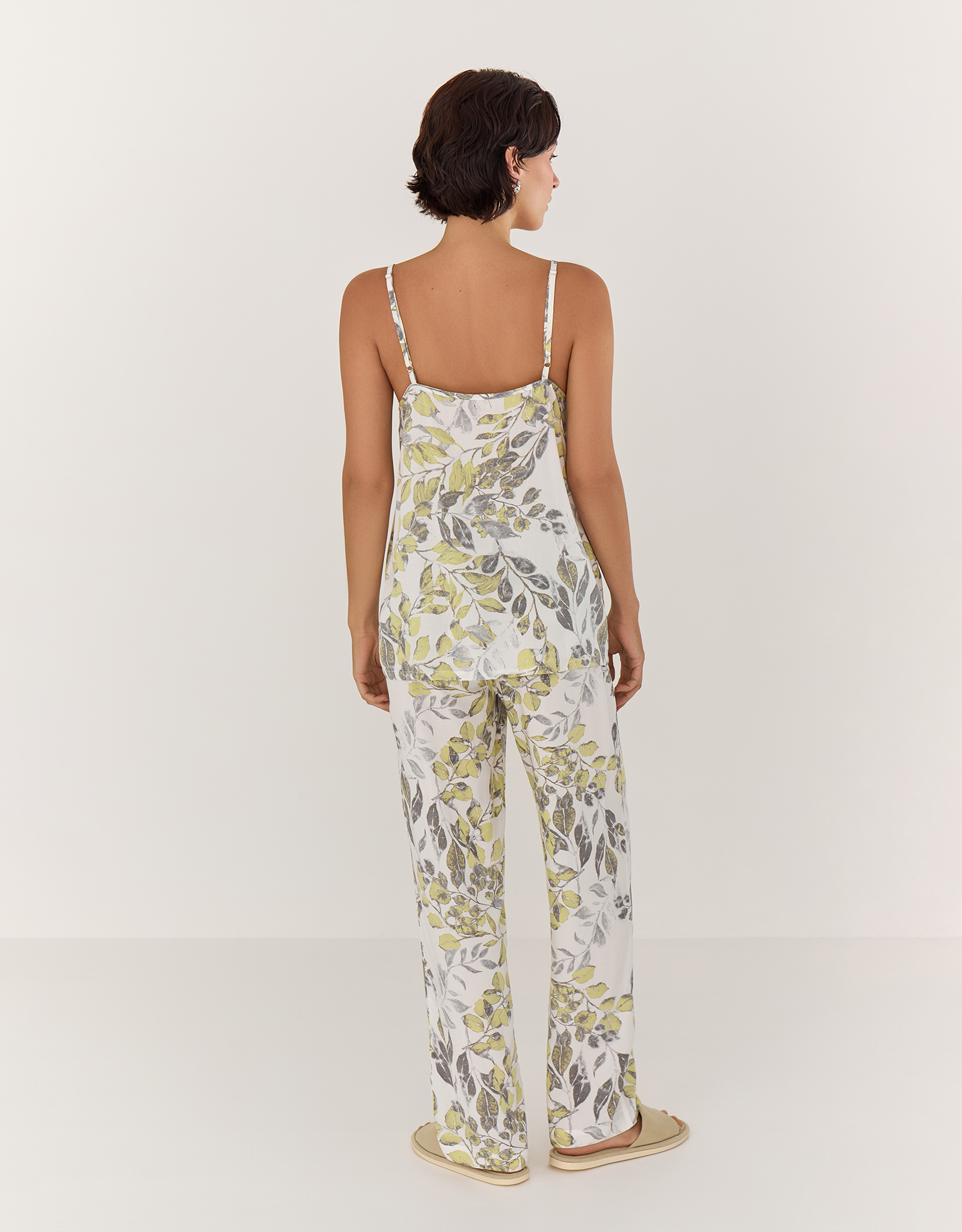 Women's top, homewear, size L, buttons, viscose, white and yellow, Leaves, Leksi, image-5