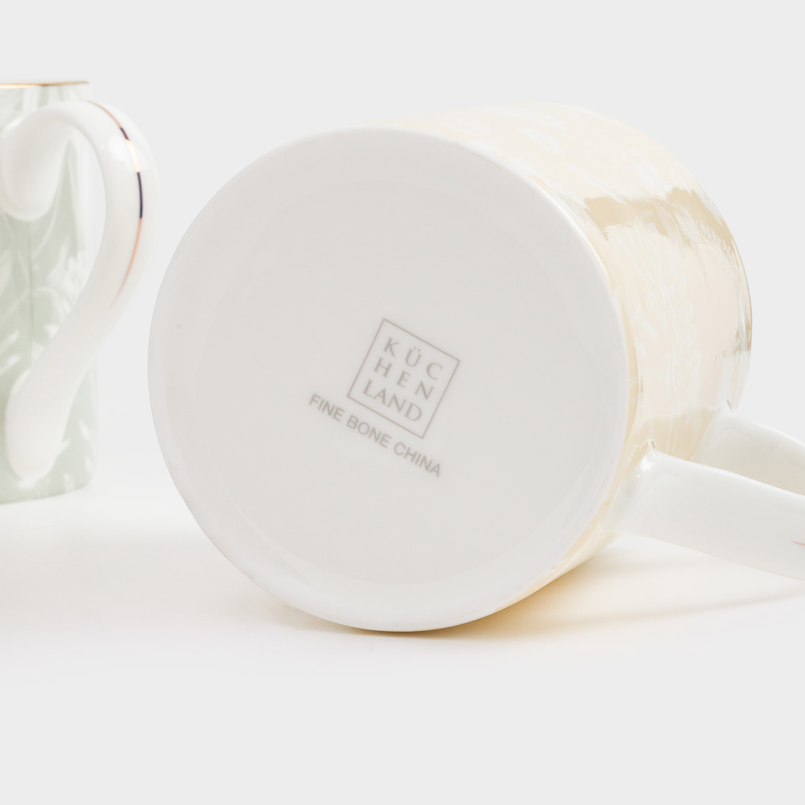 Mug, 380 ml, 2 pcs, porcelain F, with golden edging, yellow / green, Delicate flowers, Surreal, image-3
