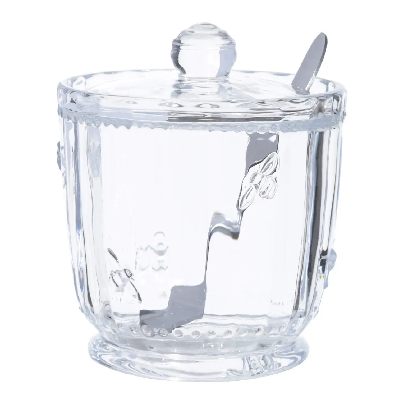 Sugar bowl, 12 cm, 370 ml, with spoon, glass R / steel, Honey, image-0