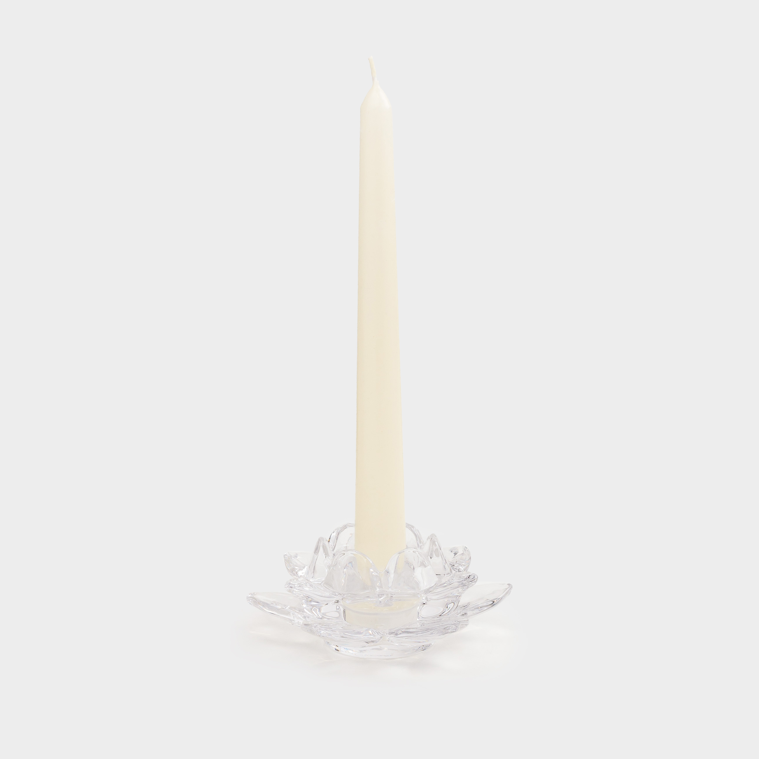 Candlestick, 12 cm, for tea / thin candle, glass, Lotus, Lotus
