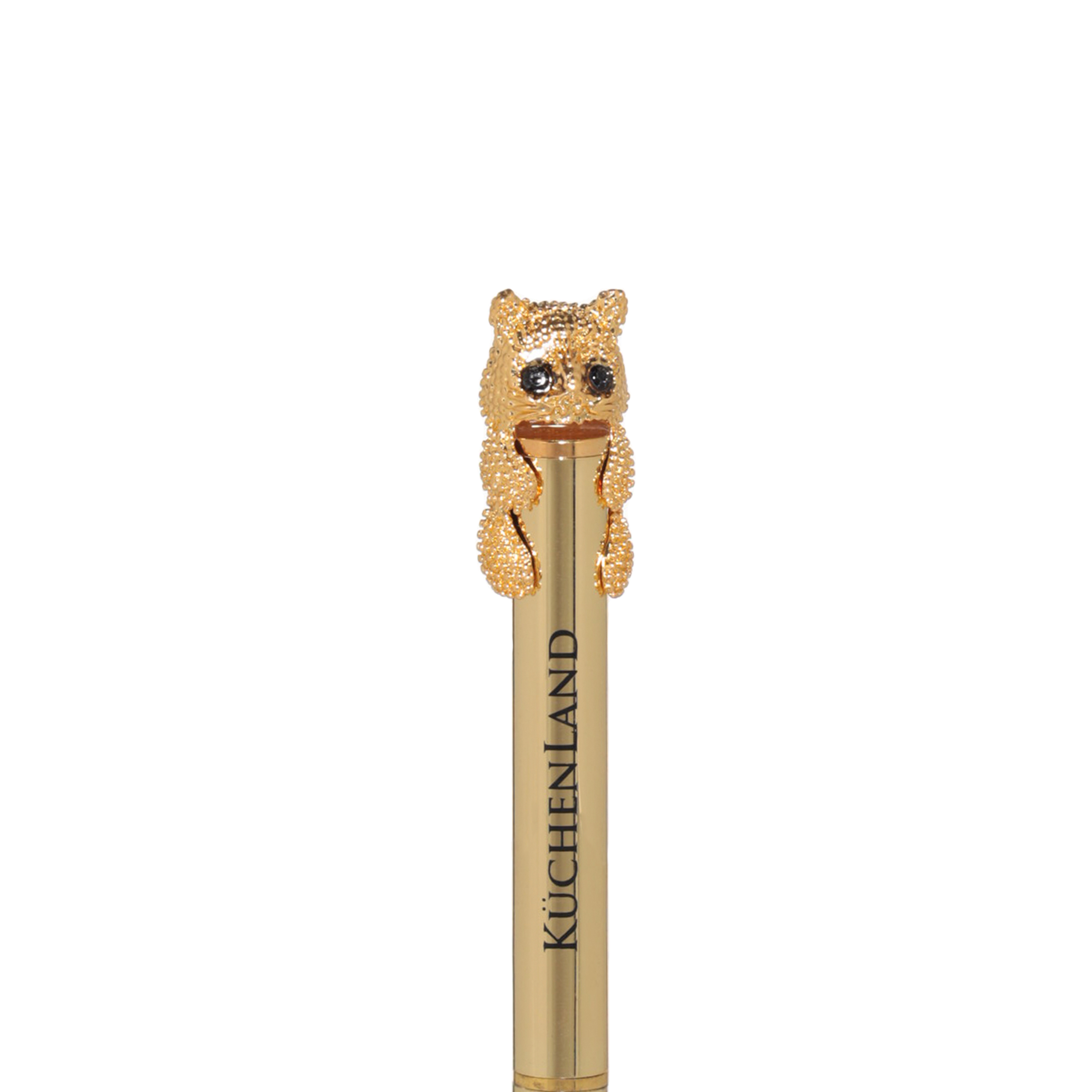 Ballpoint pen, 14 cm, with figure, golden, Cat, Draw figure, image-1