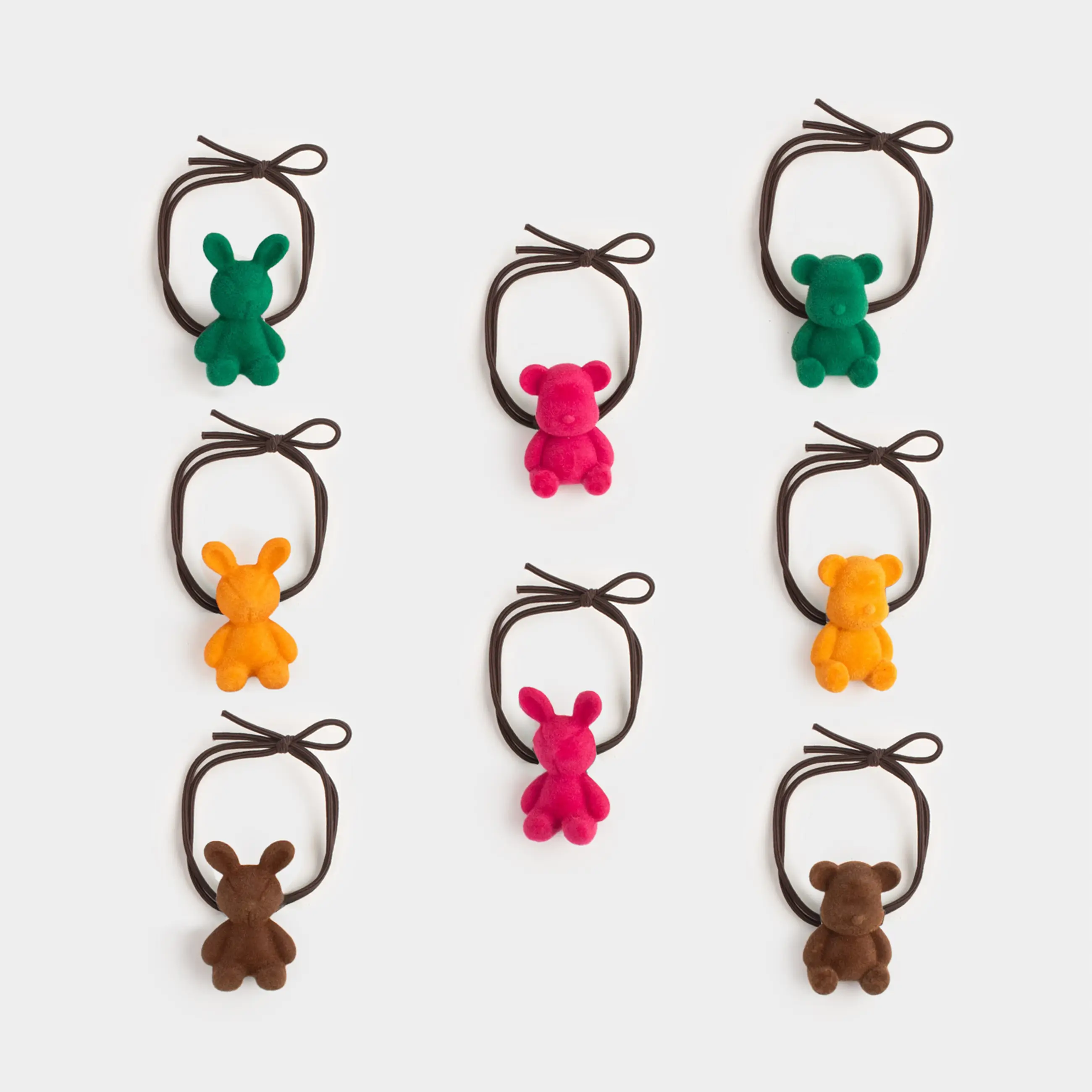 Hair bands, 3 cm, 8 pcs, polyester / plastic, colored, Bear / Bunny, Gracile