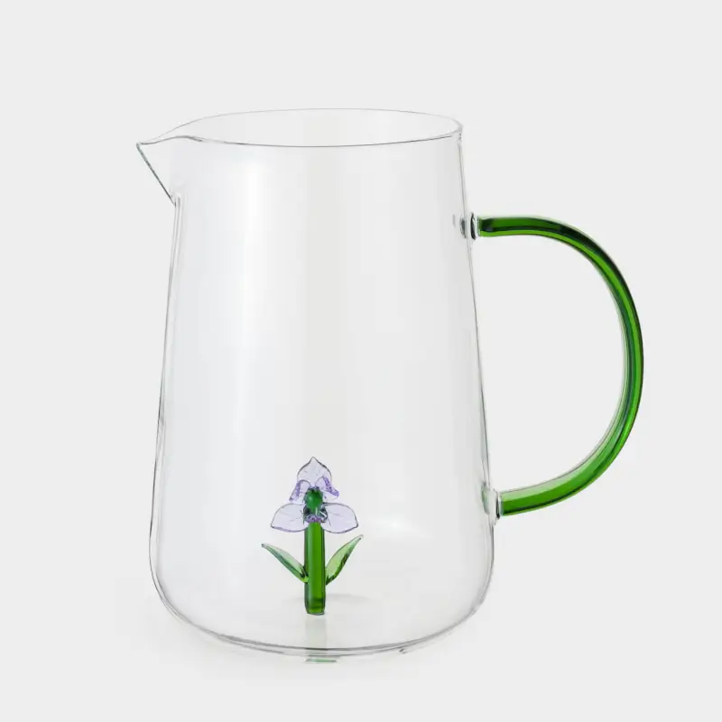 Jug, 1,7 l, glass B, Green handle, Flower, Shape