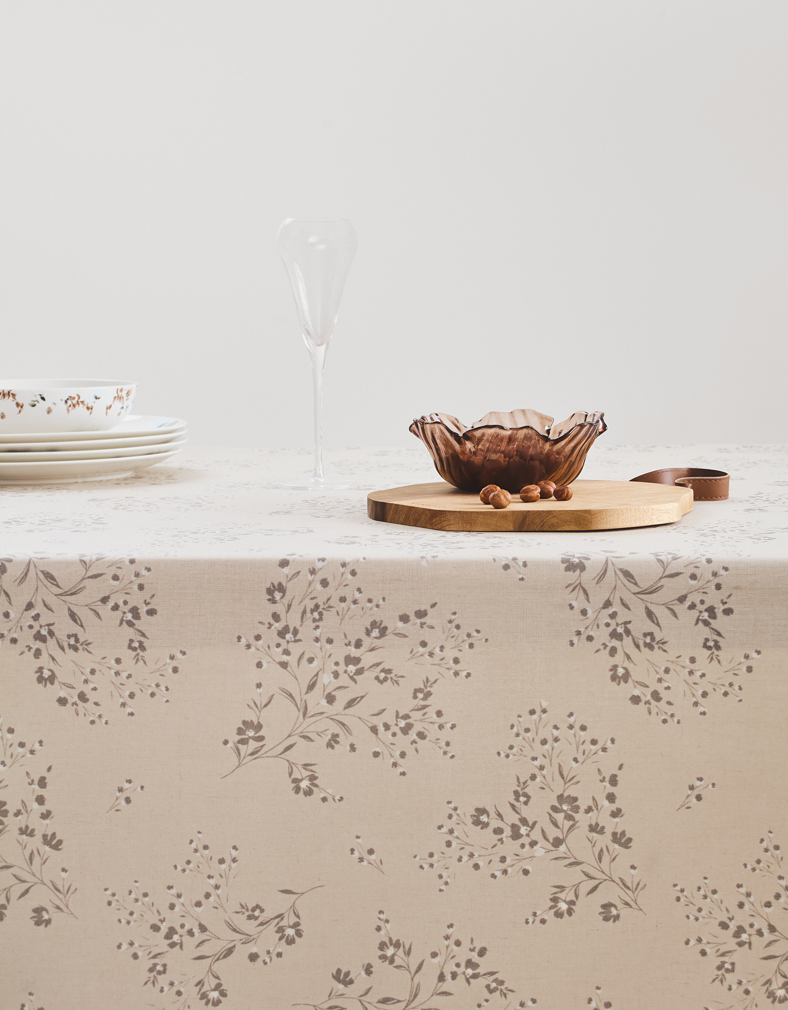 Tablecloth, 170x250 cm, PU coated, polyester / viscose / linen, beige, Branches with flowers, Branches, image-5