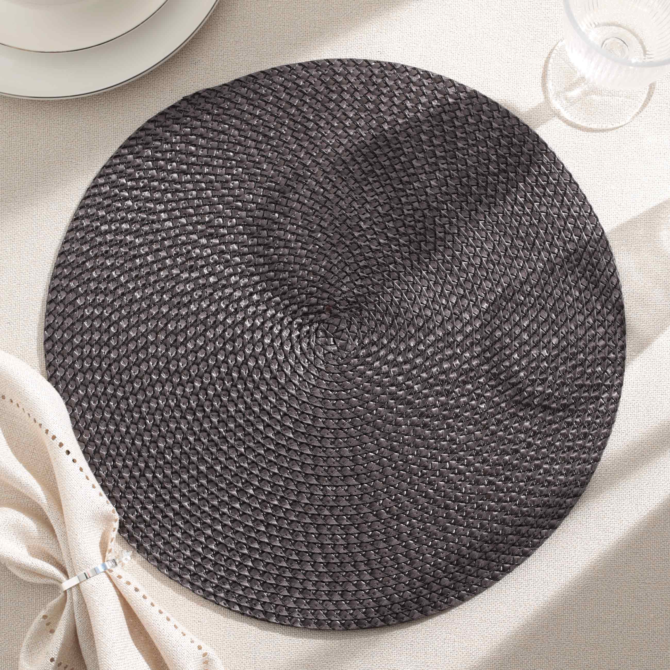 Placemat, 38 cm, polypropylene/PET, round, brown, Circle braid, image-0