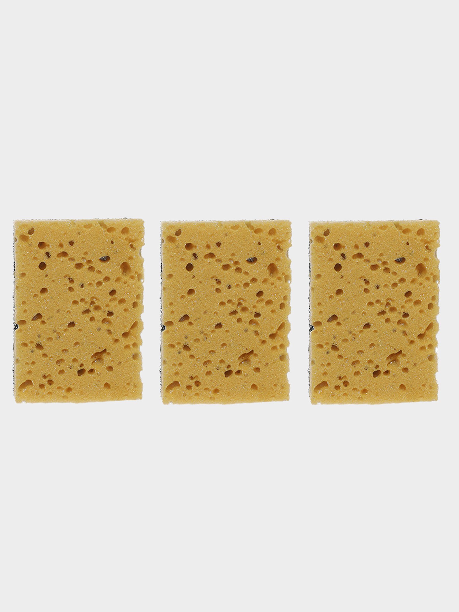Dish washing sponge, 10x7 cm, 3 pcs, foam rubber / abrasive, black and yellow, Black clean, image-2