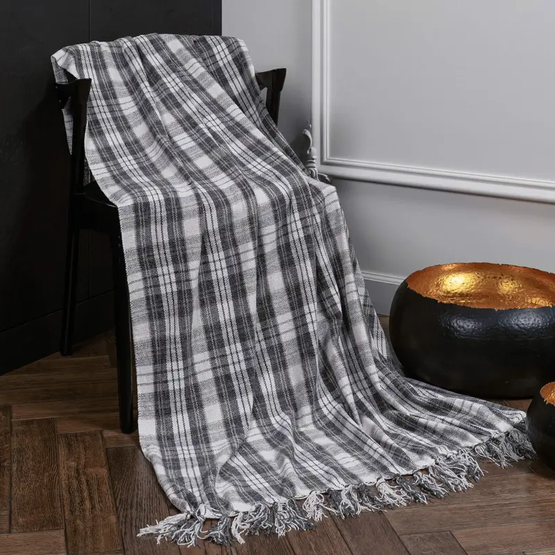 Plaid, 130x170 cm, fringed, chenille, white-brown, Plaid, Hazel ,image-0