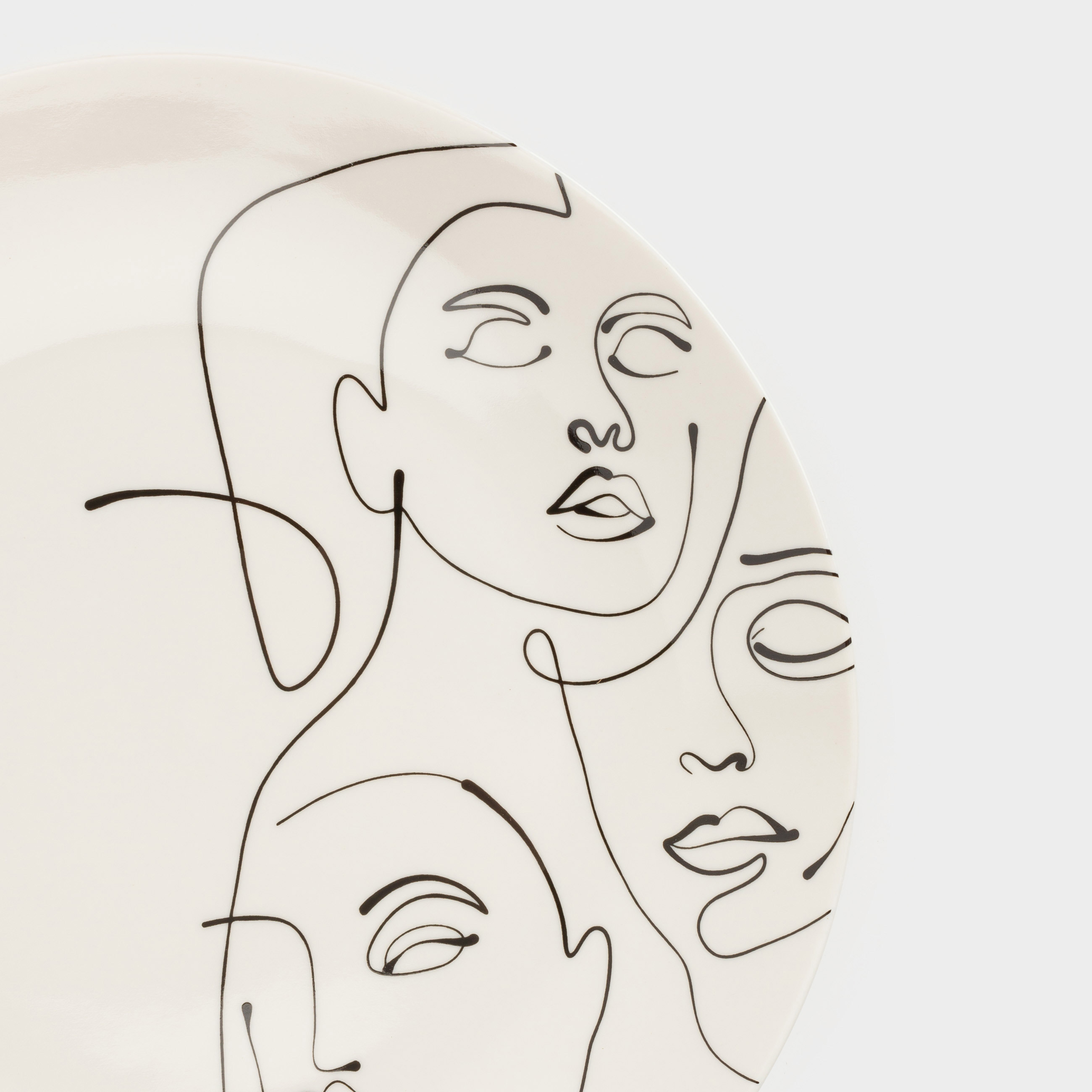 Snack plate, 23 cm, 2 pcs, porcelain N, Milk, Abstract faces, Face