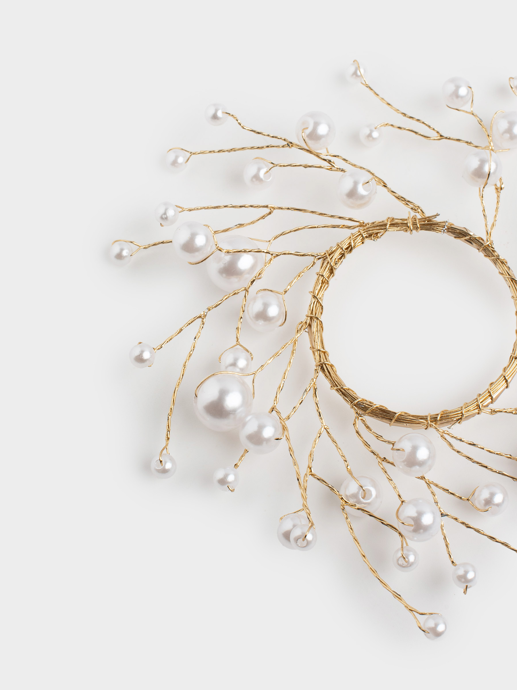 Candle wreath, 10/16 cm, acrylic / metal, Champagne, Pearls, Balls decor, image-2