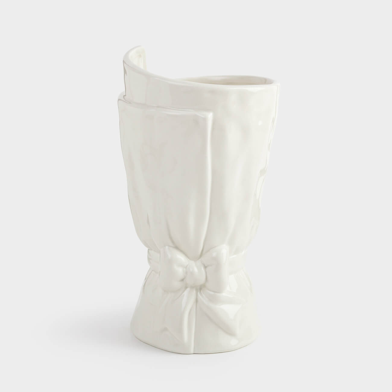 Flower vase, 26 cm, decorative, ceramic, milky, Bouquet with bow, Crumple