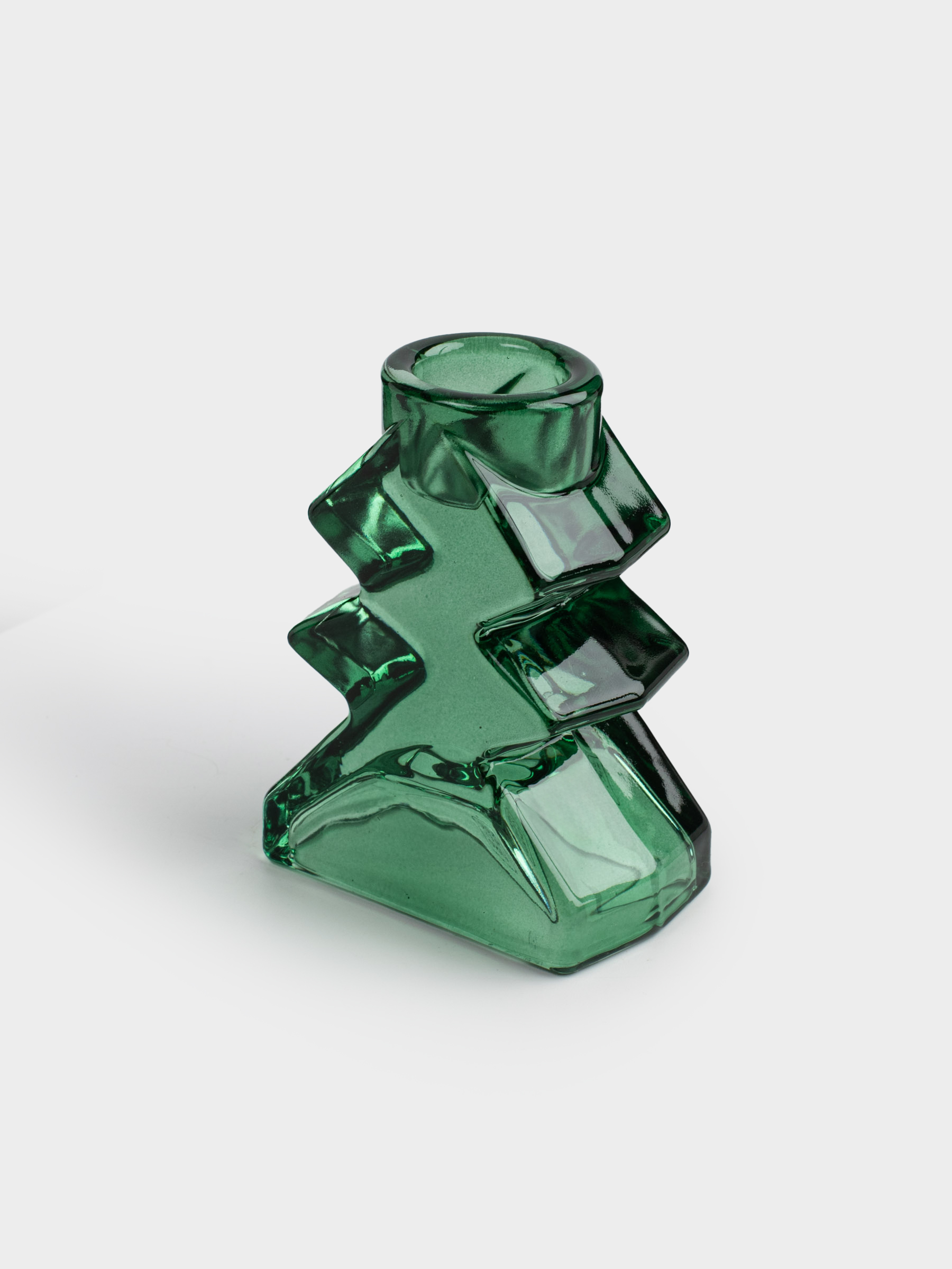 Candlestick, 9 cm, for a thin candle, glass, green, Christmas tree, Fir shape, image-2