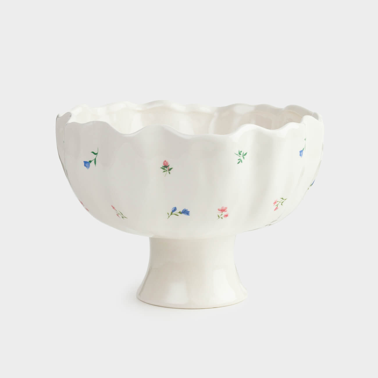 Fruit bowl, 22x15 cm, on a leg, ceramic, milky, Flowers, El flora