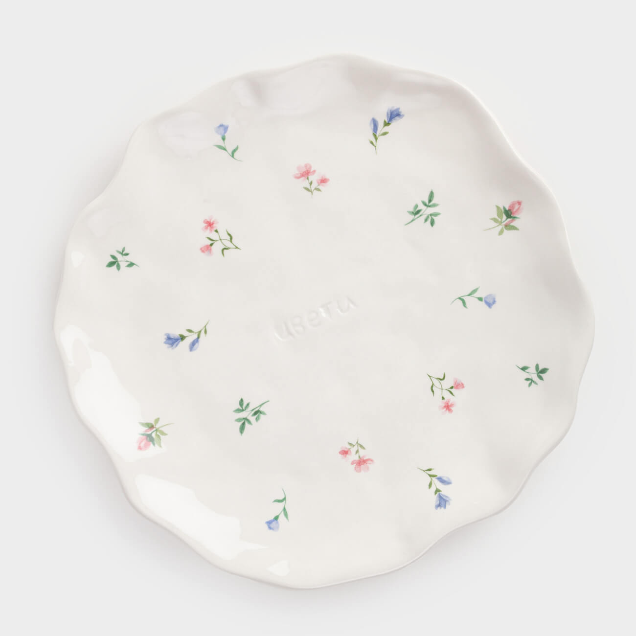 Dish, 23 cm, ceramic, milky, Flowers, El flora