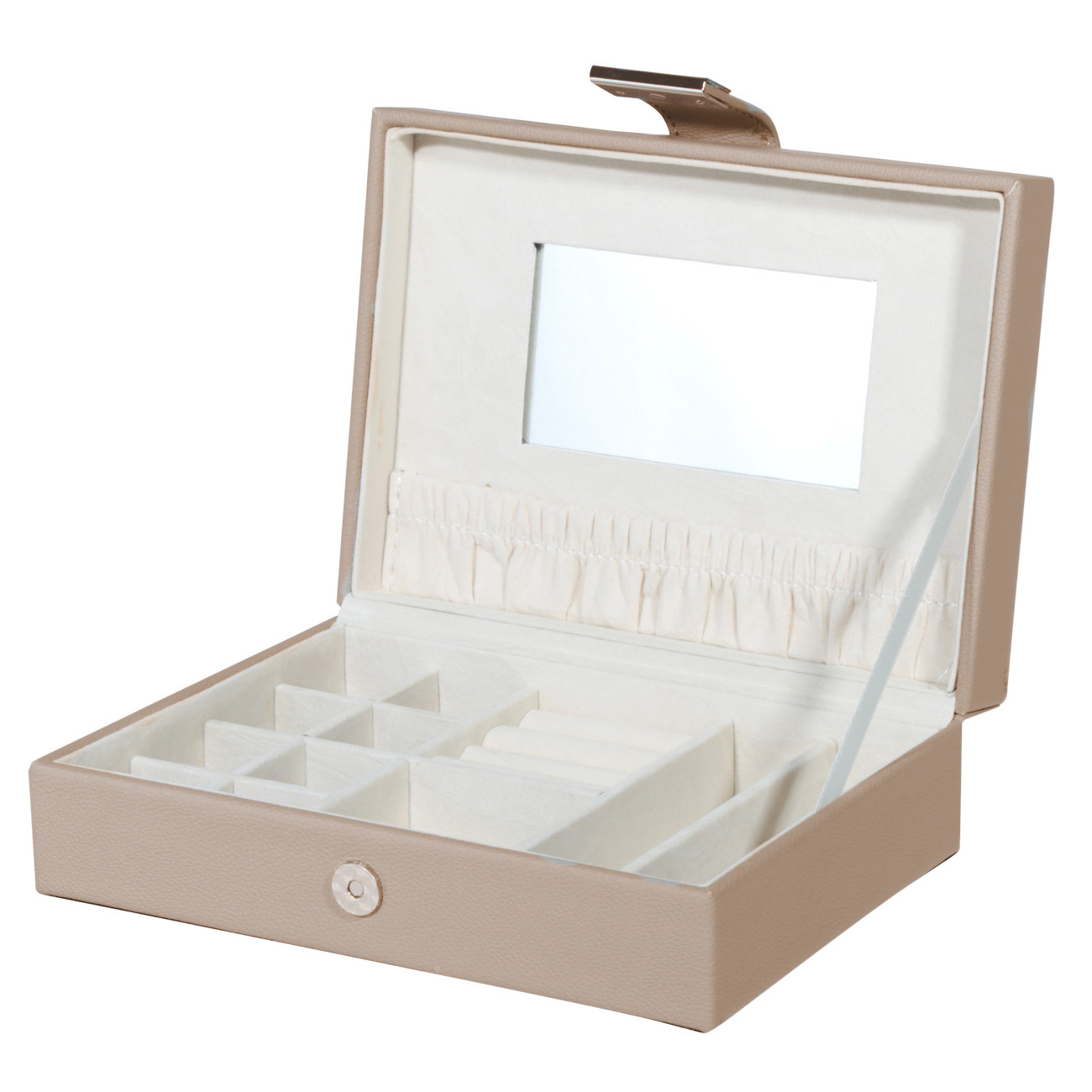 Jewelry box, 20x15 cm, with mirror, wood/PU leather, Beige, Premiere