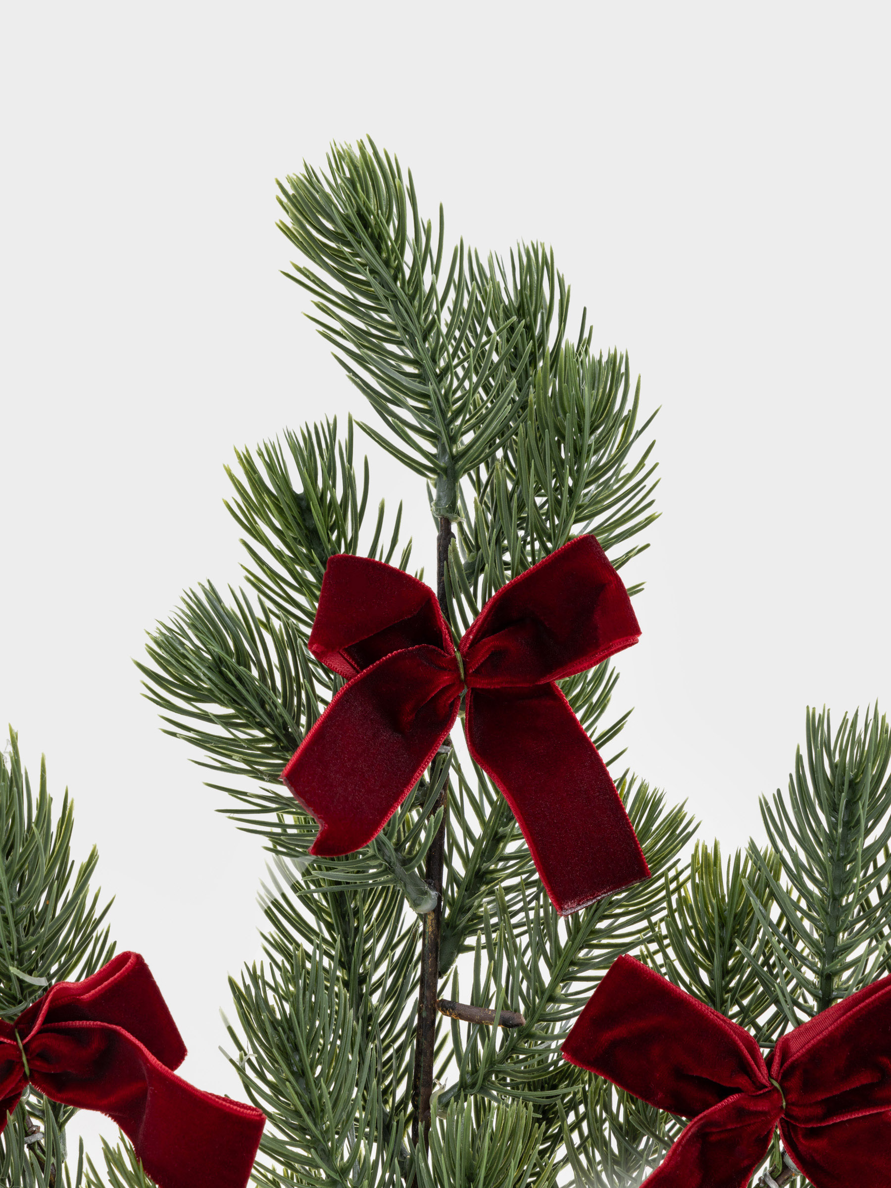 Decorative branch, 67 cm, polyethylene, Spruce with red bows, Conifer decor, image-3