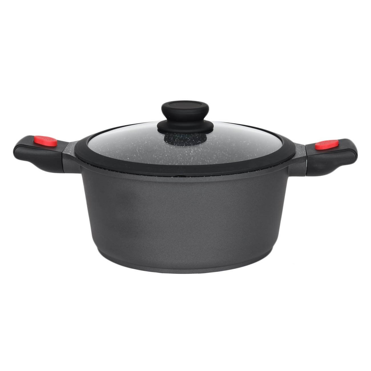Pot, 24 cm, 4.5 l, with lid, removable handles, coated, aluminum, Solution Red 2