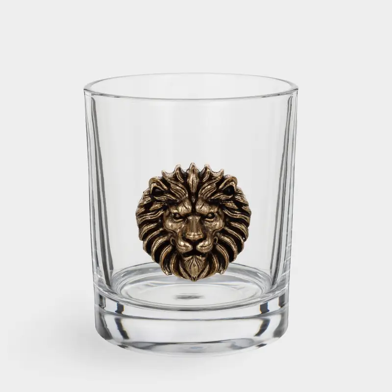 Whiskey glass, 10 cm, 340 ml, glass / metal, golden, Lion, Lux elements ,image-0