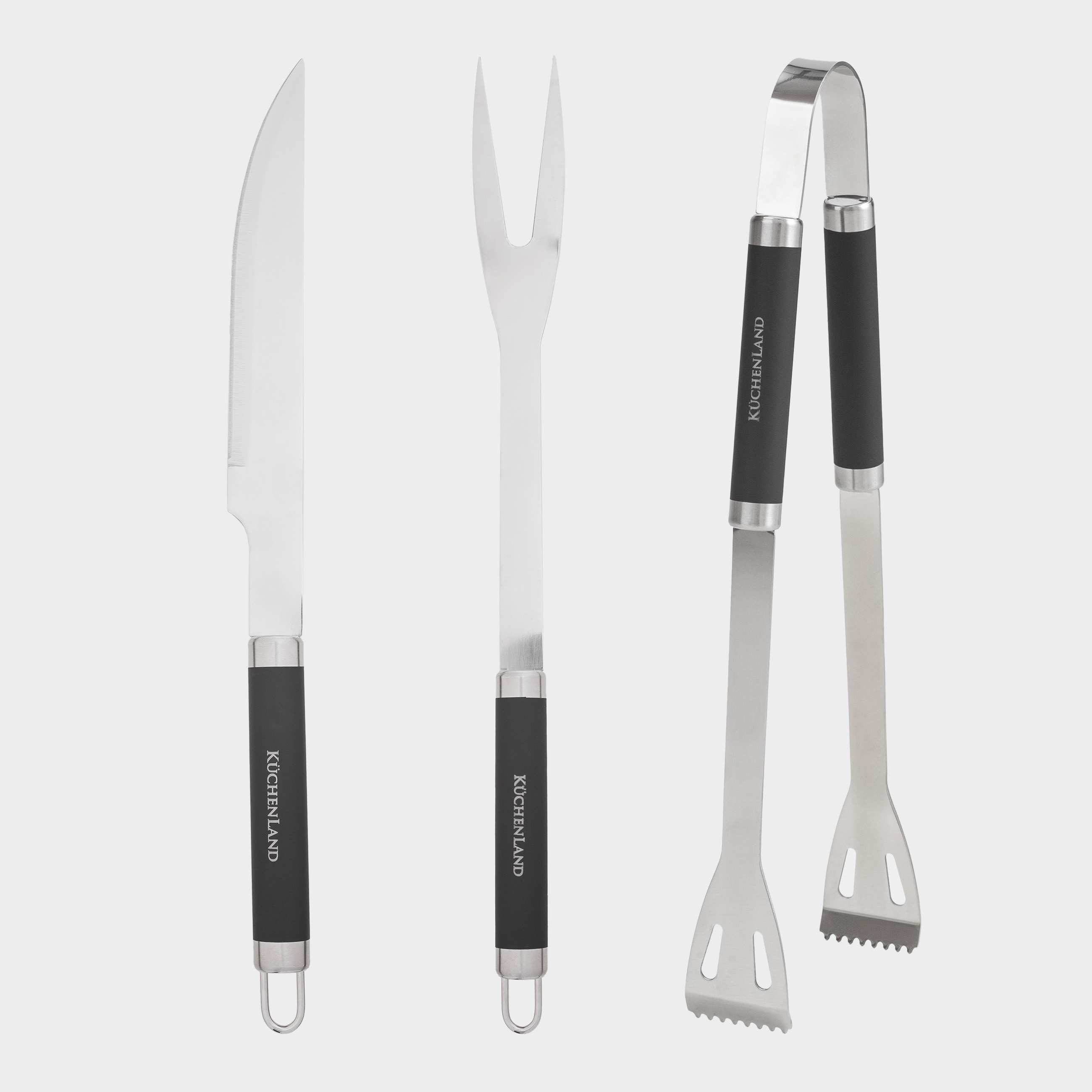 BBQ set, 3 items, in leather case, steel / plastic / eco-leather, BBQ