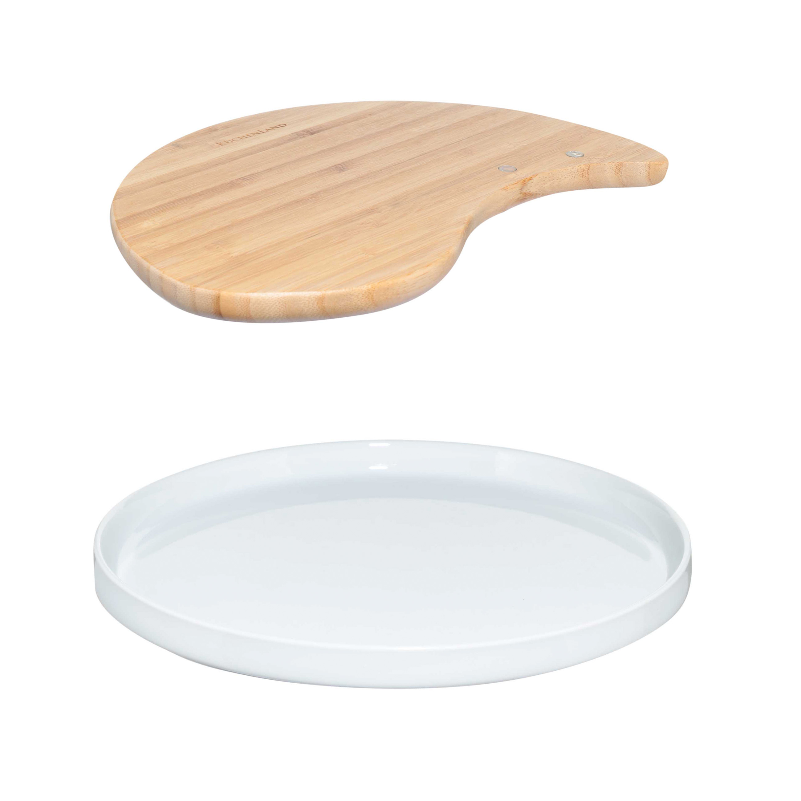 Cheese set, 4 items, dish-board on stand, ceramic / Bamboo, Circle, Cheese, image-4
