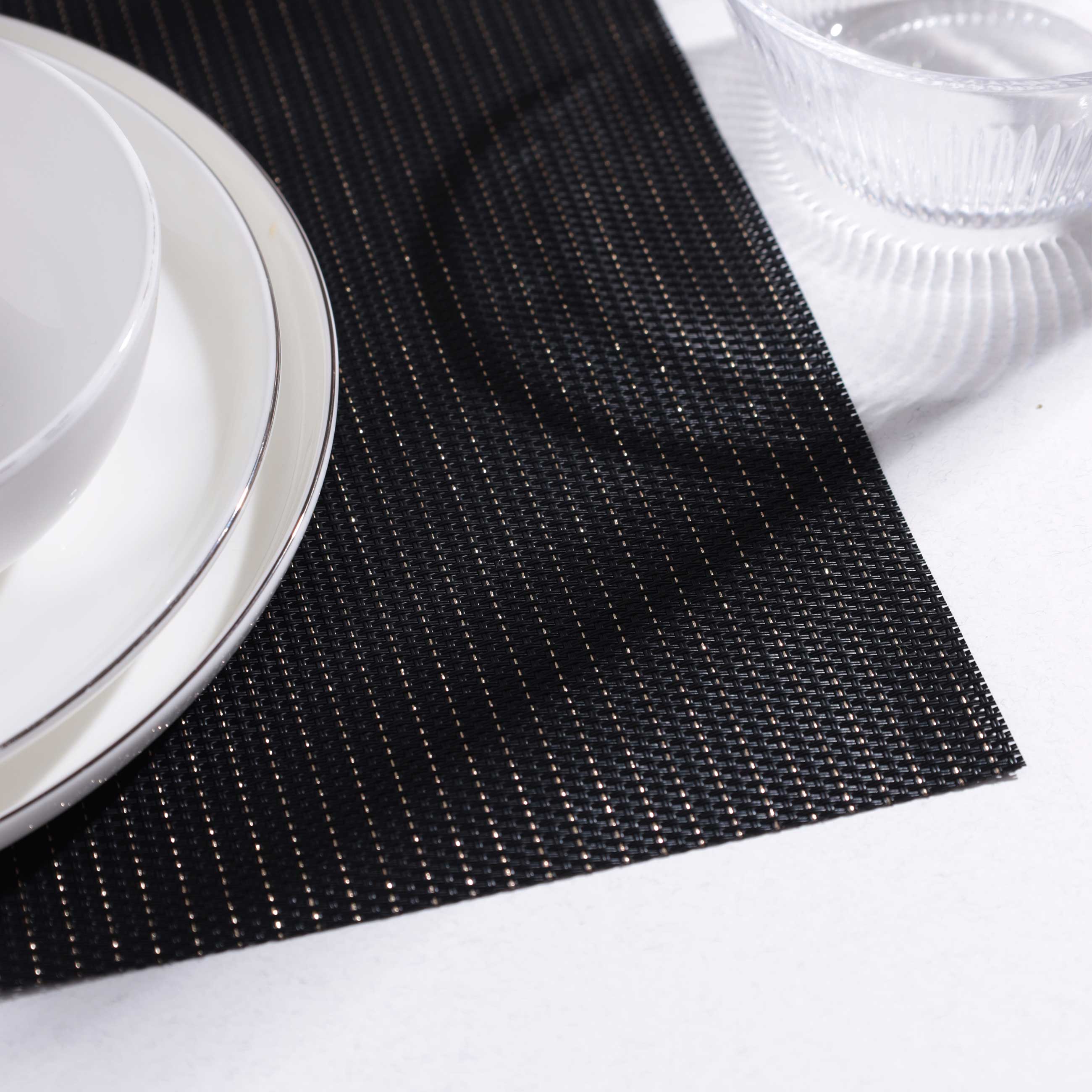 Napkin for appliances, 30x45 cm, PVC, rectangular, black, Gold thread, Solid, image-4