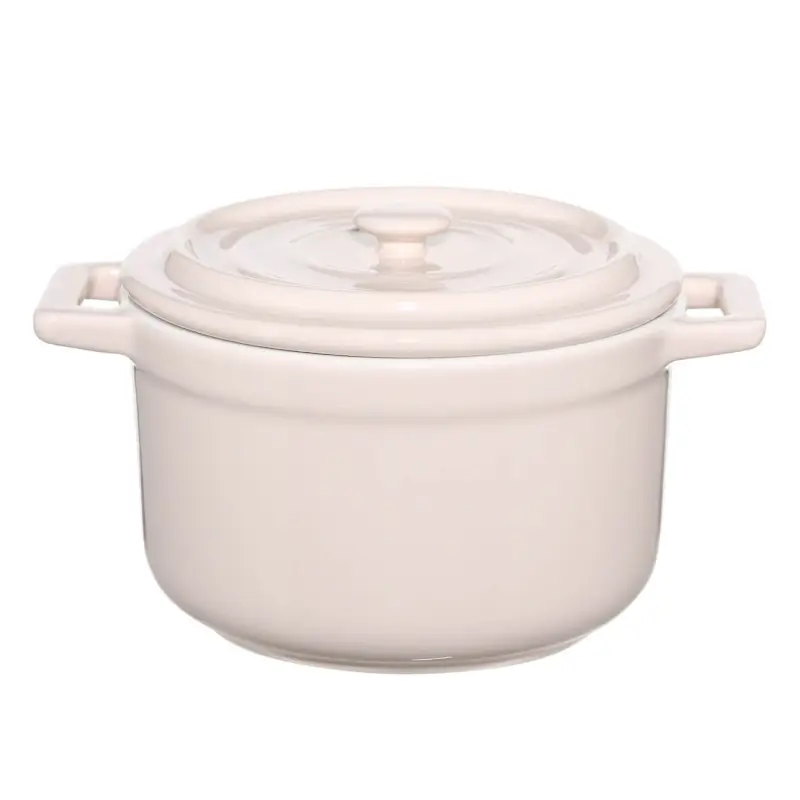 Cocotte, 12 cm, 500 ml, with lid, porcelain P, beige, Bright