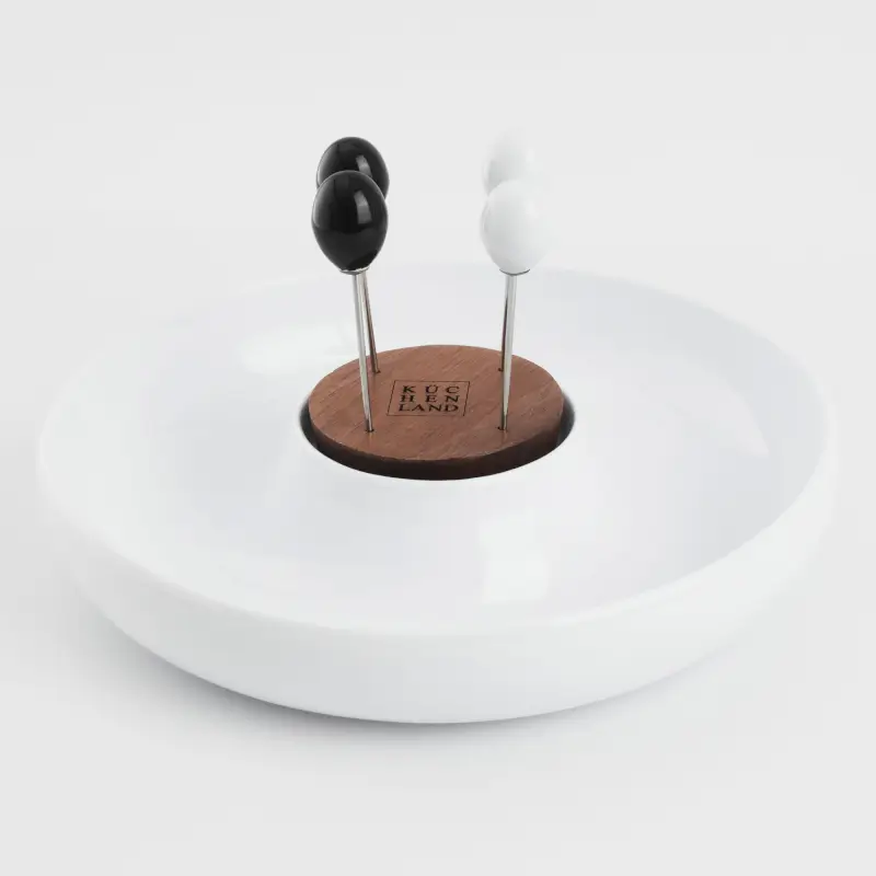 Appetizer dish, 23 cm, with skewers, porcelain P / wood, white / black, B&amp;amp;W ,image-0