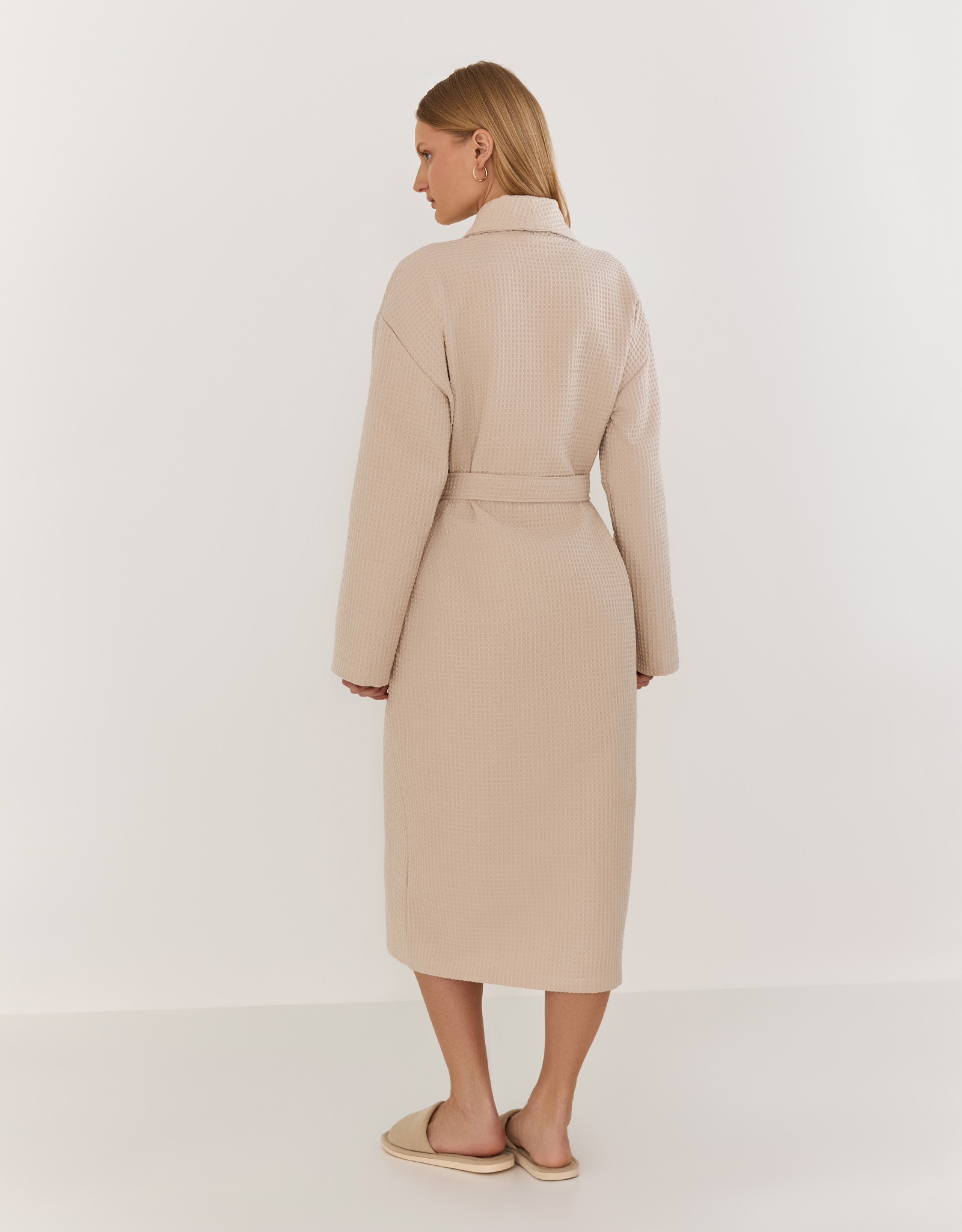 Women's robe, homewear, size L, with long sleeves, waffle, cotton, milky, Lucky, Stefani, image-6
