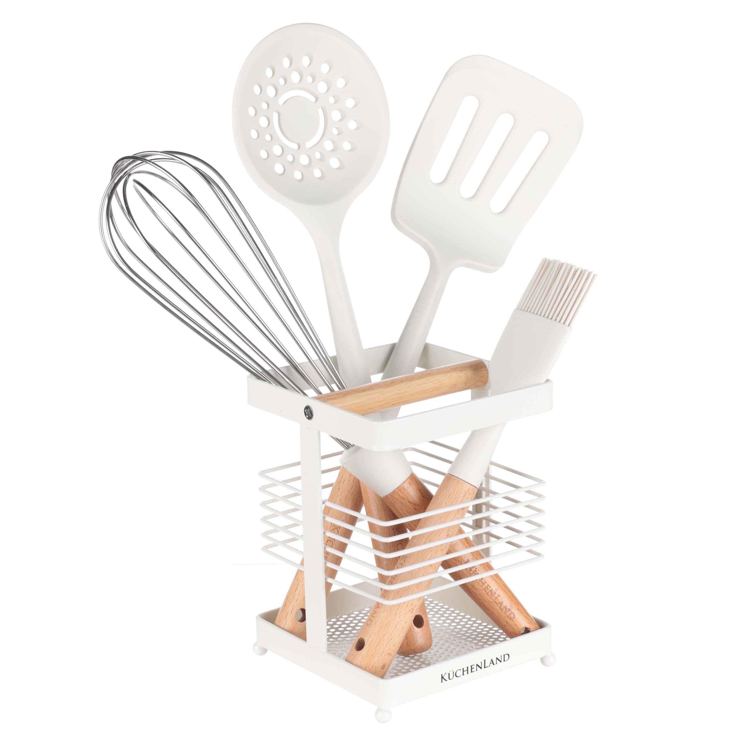 Stand for kitchen accessories, 11x16 cm, metal / wood, white, White style