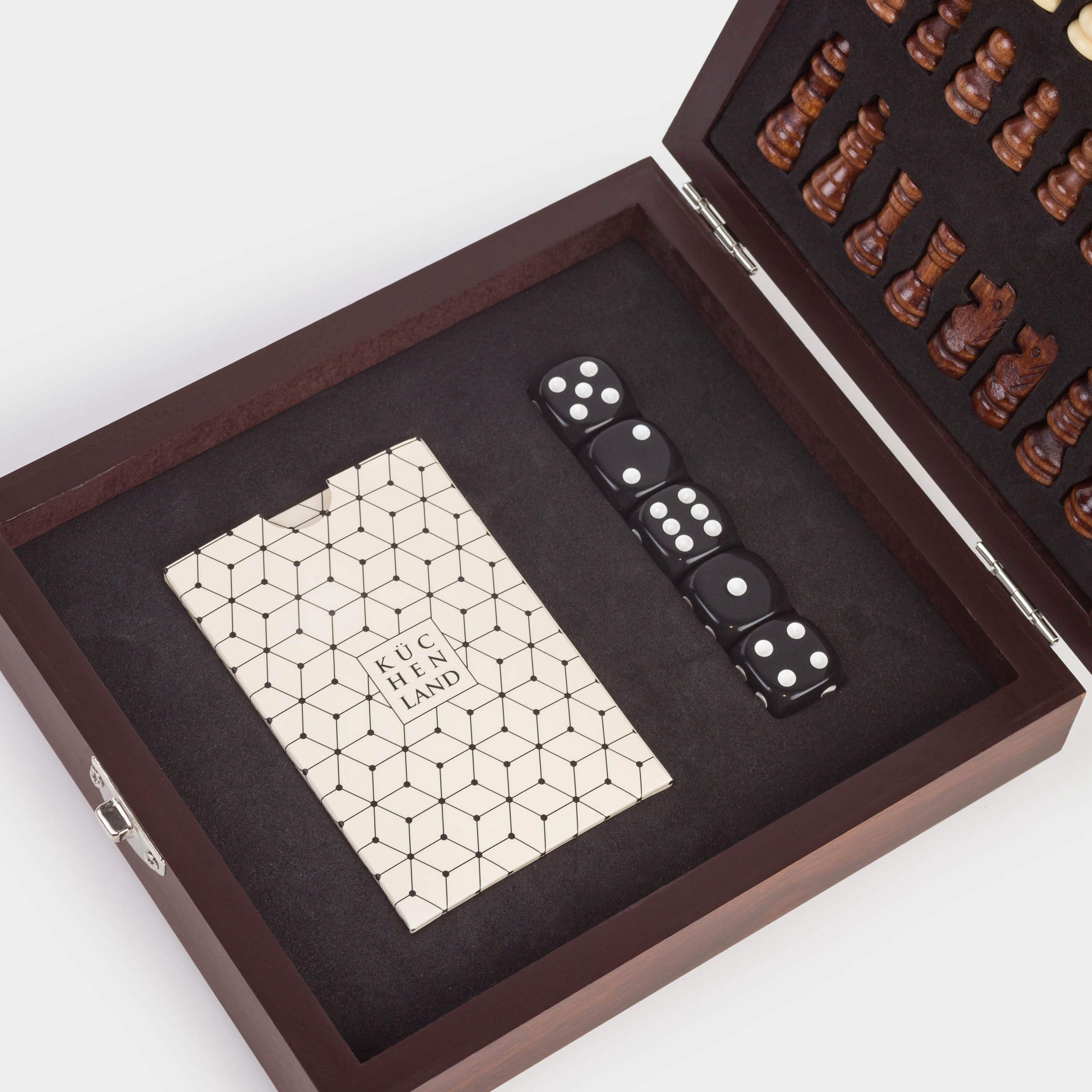 Set of board games, 16x13 cm, cards / dice/chess, wood / plastic, Sabal, image-0