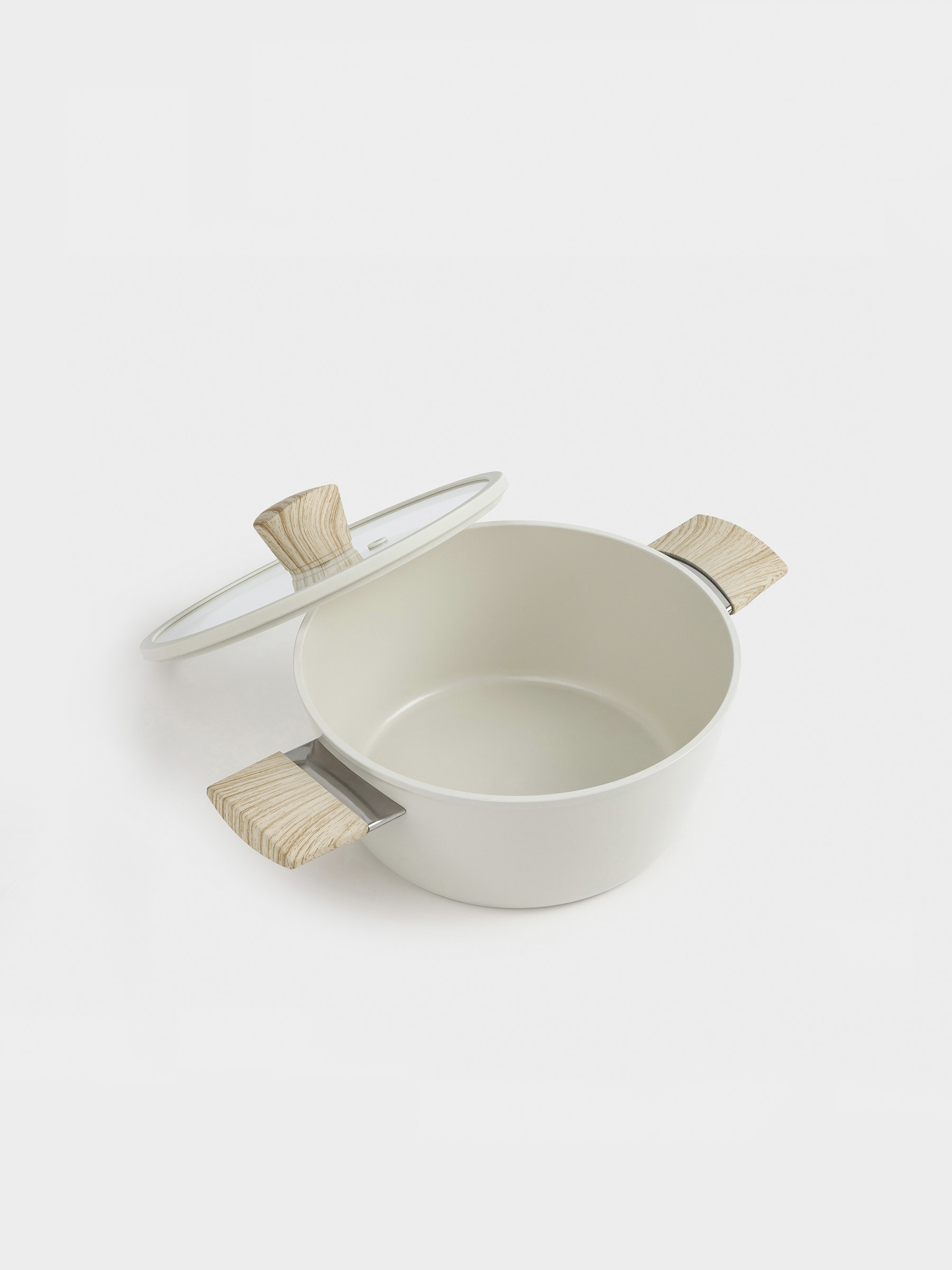 Pot, 20 cm, 2.3 l, with lid, coated, aluminum, milky, Sentimentality, image-1