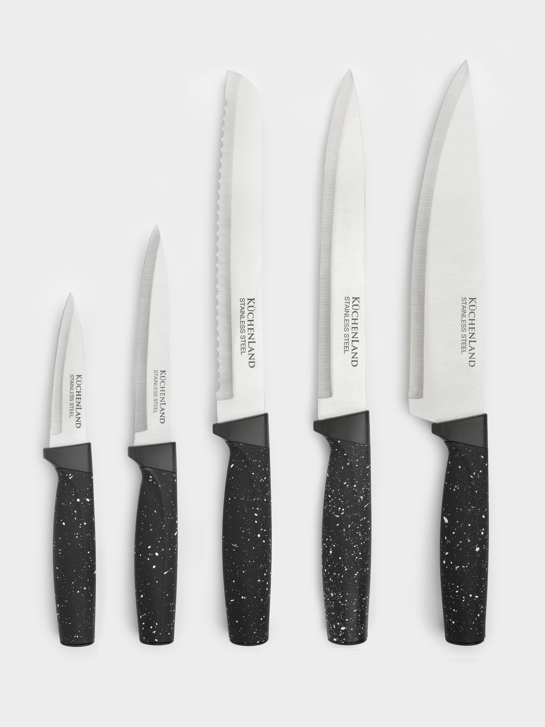 Knife set, 5 pr, in stand, steel / plastic, Black, speckled, Steel speckled, image-3