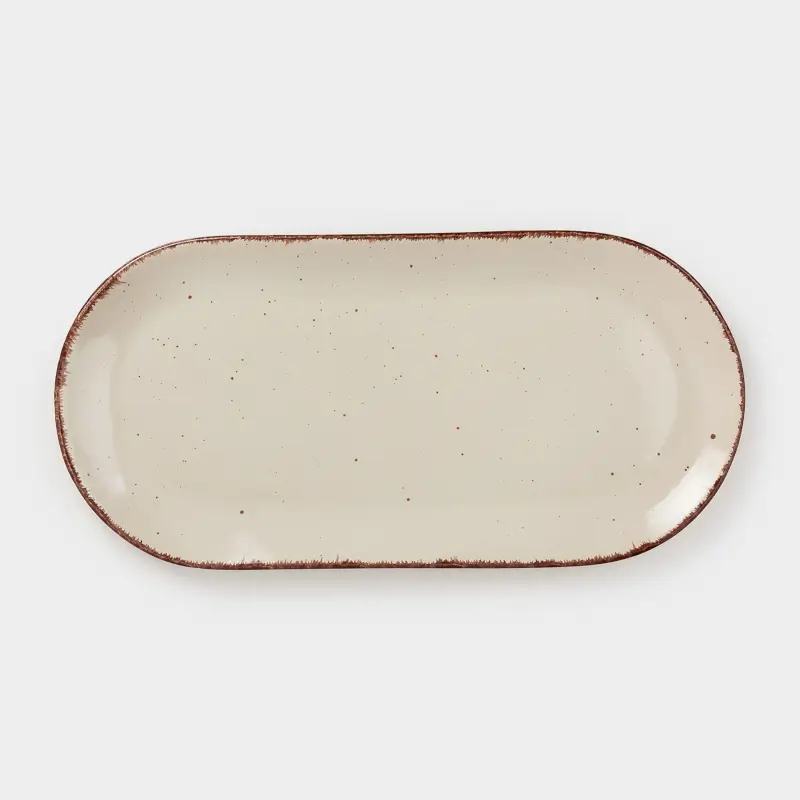 Dish, 37x18 cm, ceramic, oval, beige, Speckled, Speckled ,image-0