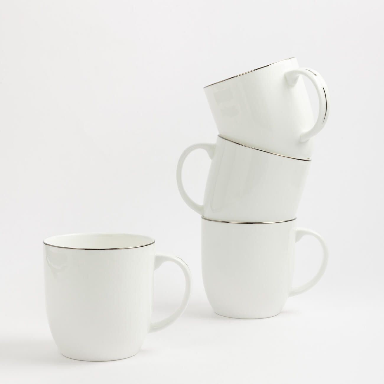 Mug, 370 ml, 4 pcs, porcelain F, white, Ideal silver изображение № 1