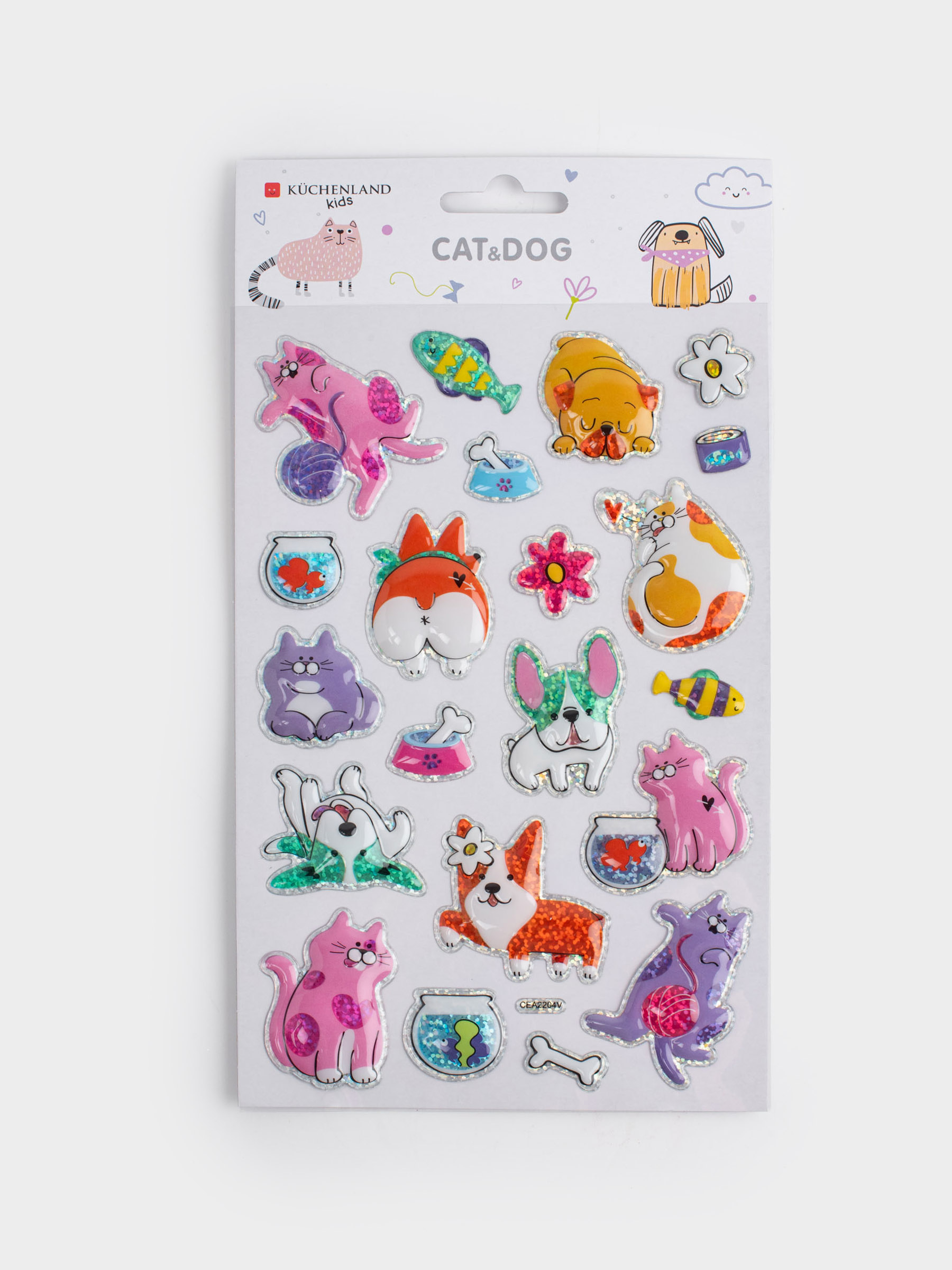Sticker set, 25x14 cm, 21 pcs, disposable, PVC, Cats and dogs, Cat, image-4
